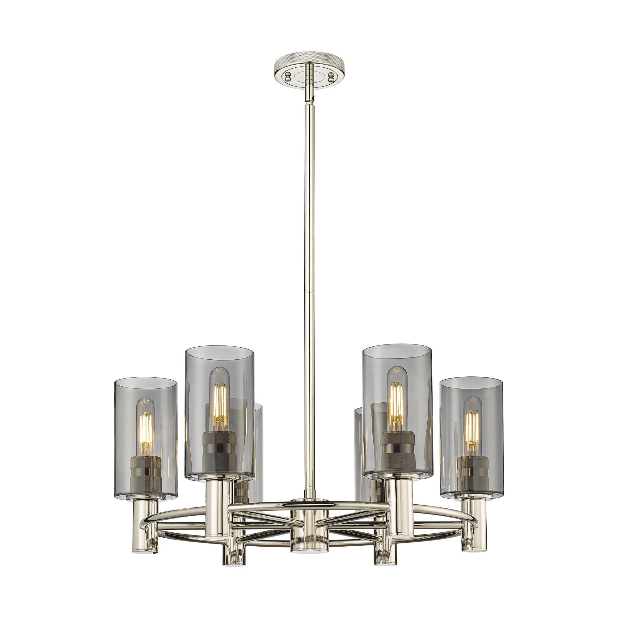 Shown in Polished Nickel finish and Plated Smoke glass and Plated Smoke Glass shade