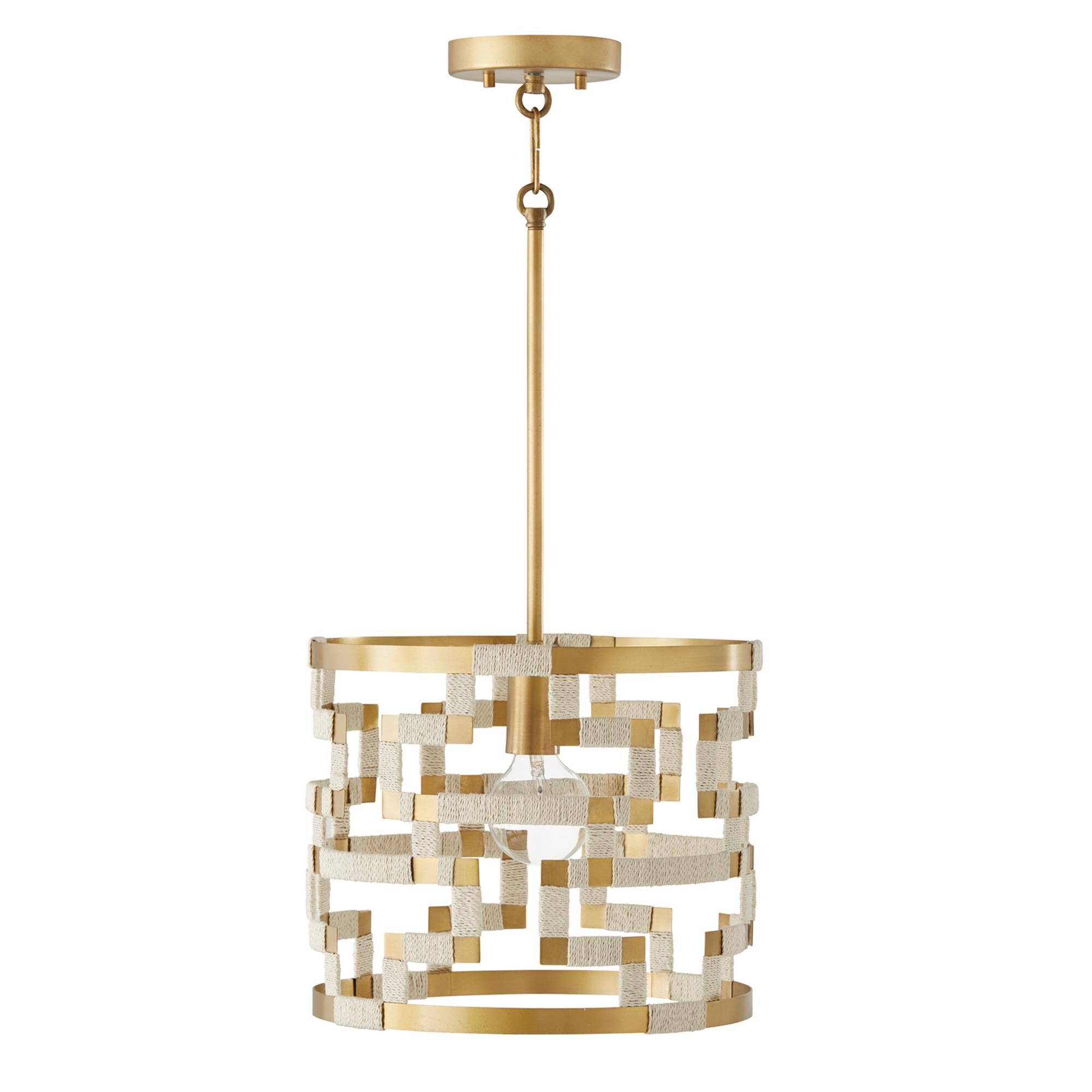 Shown in Bleached Natural Jute And Patinaed Brass finish