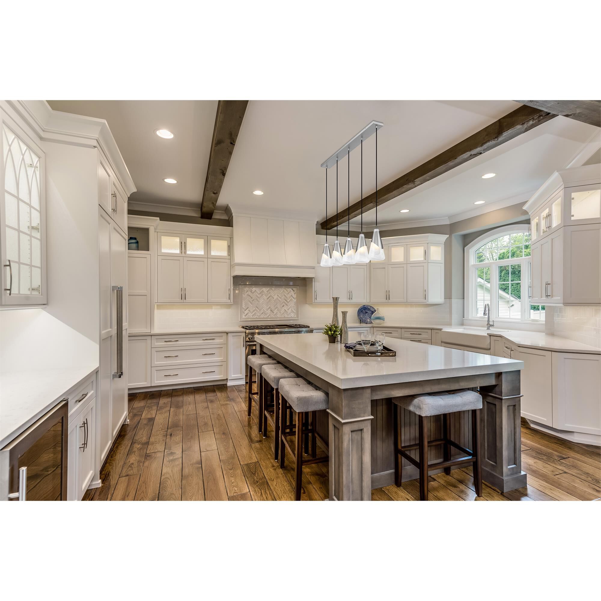 Shown in Brushed Nickel finish and White Swirl glass and White Swirl shade
