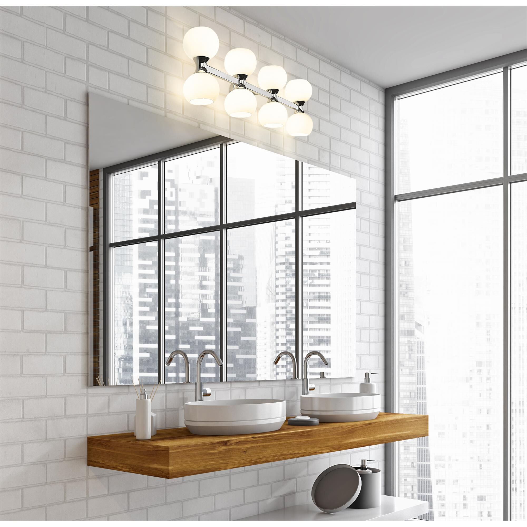 Shown in Chrome finish and Matte Opal glass