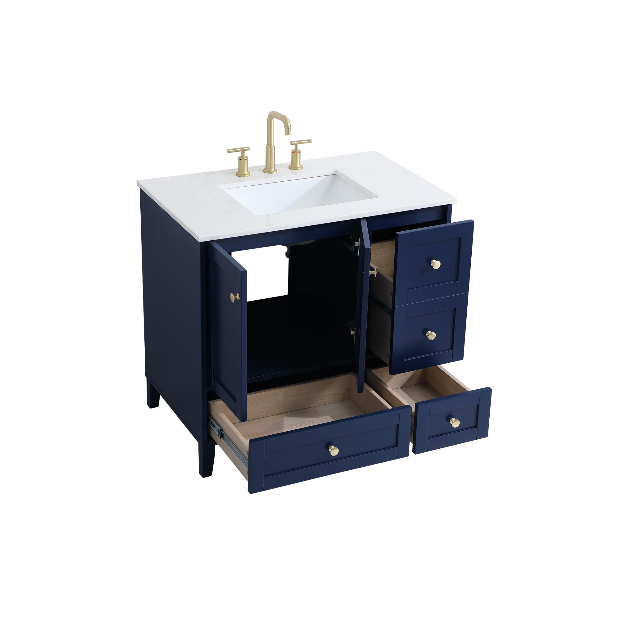 Shown in Blue And Gold With Calacatta Quartz finish