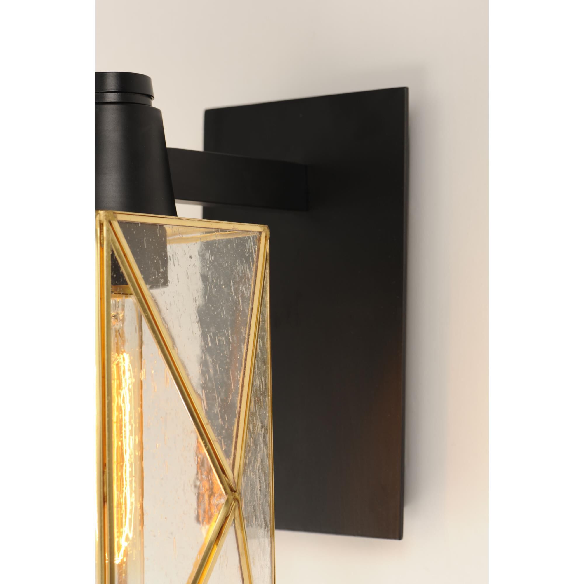 Shown in Black - Burnished Brass finish and Seedy glass