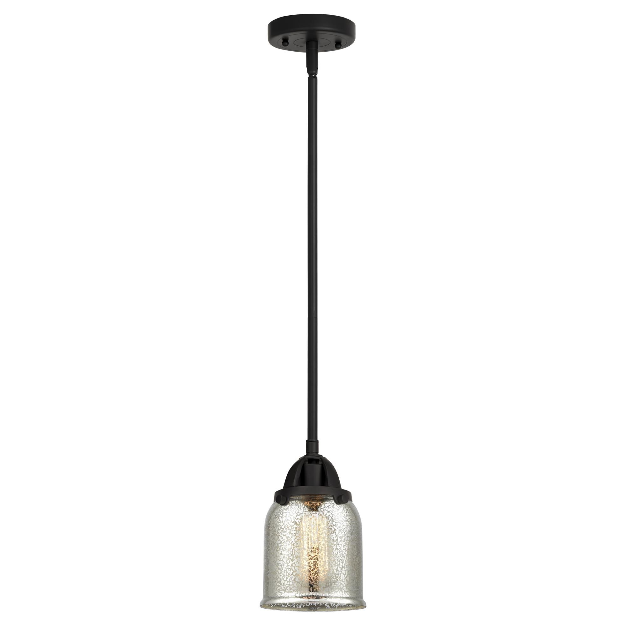 Shown in Matte Black finish and Silver Plated Mercury Small Bell glass and No Shade shade