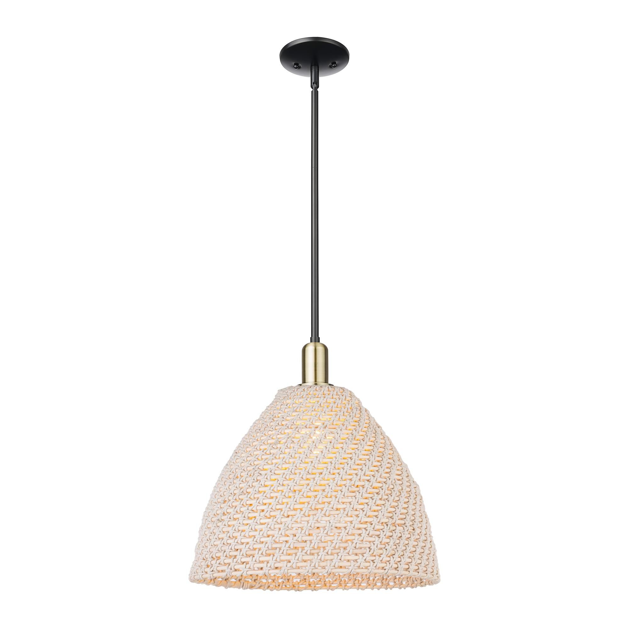 Shown in Black Antique Brass finish and Natural shade
