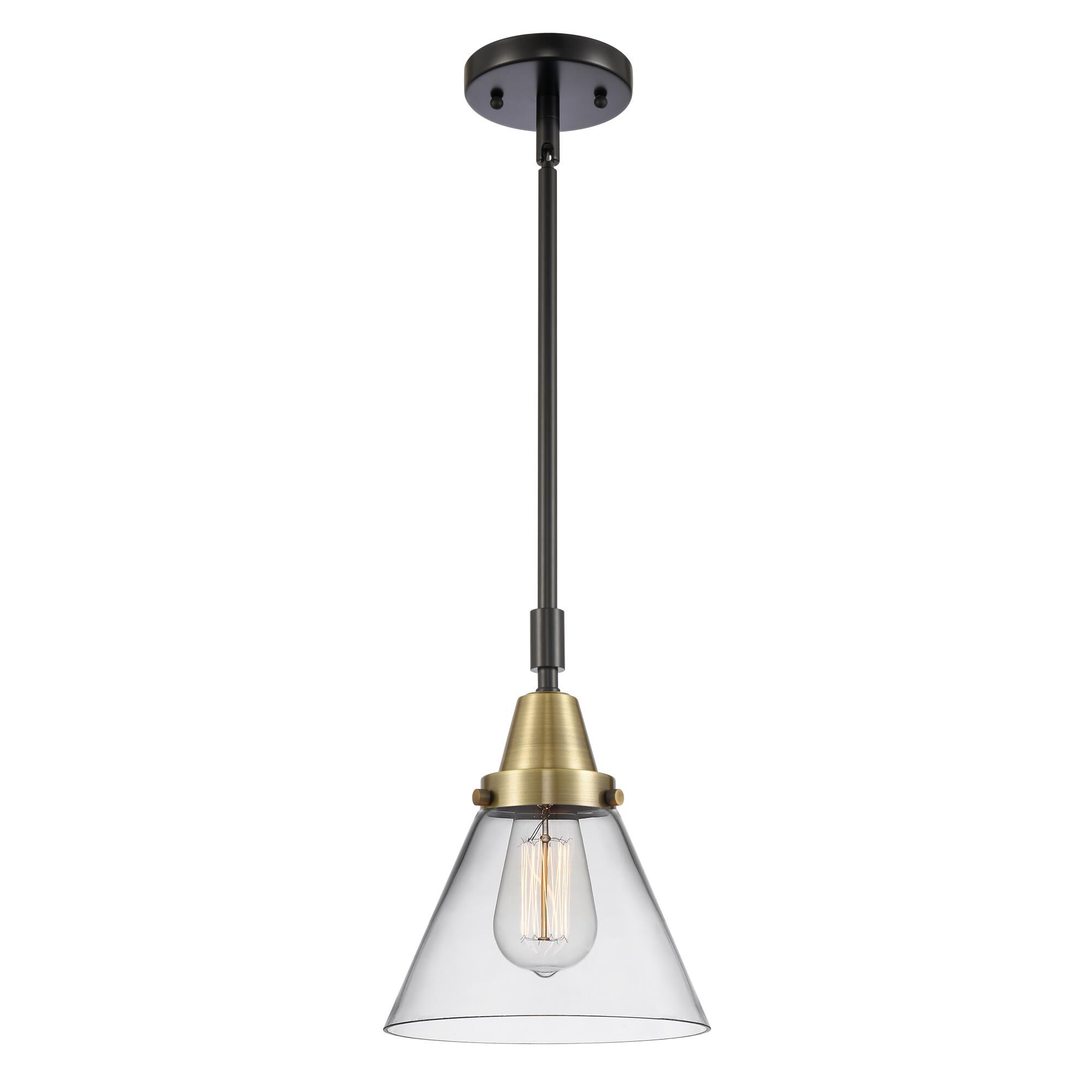Shown in Black Antique Brass finish and Clear Large Cone glass