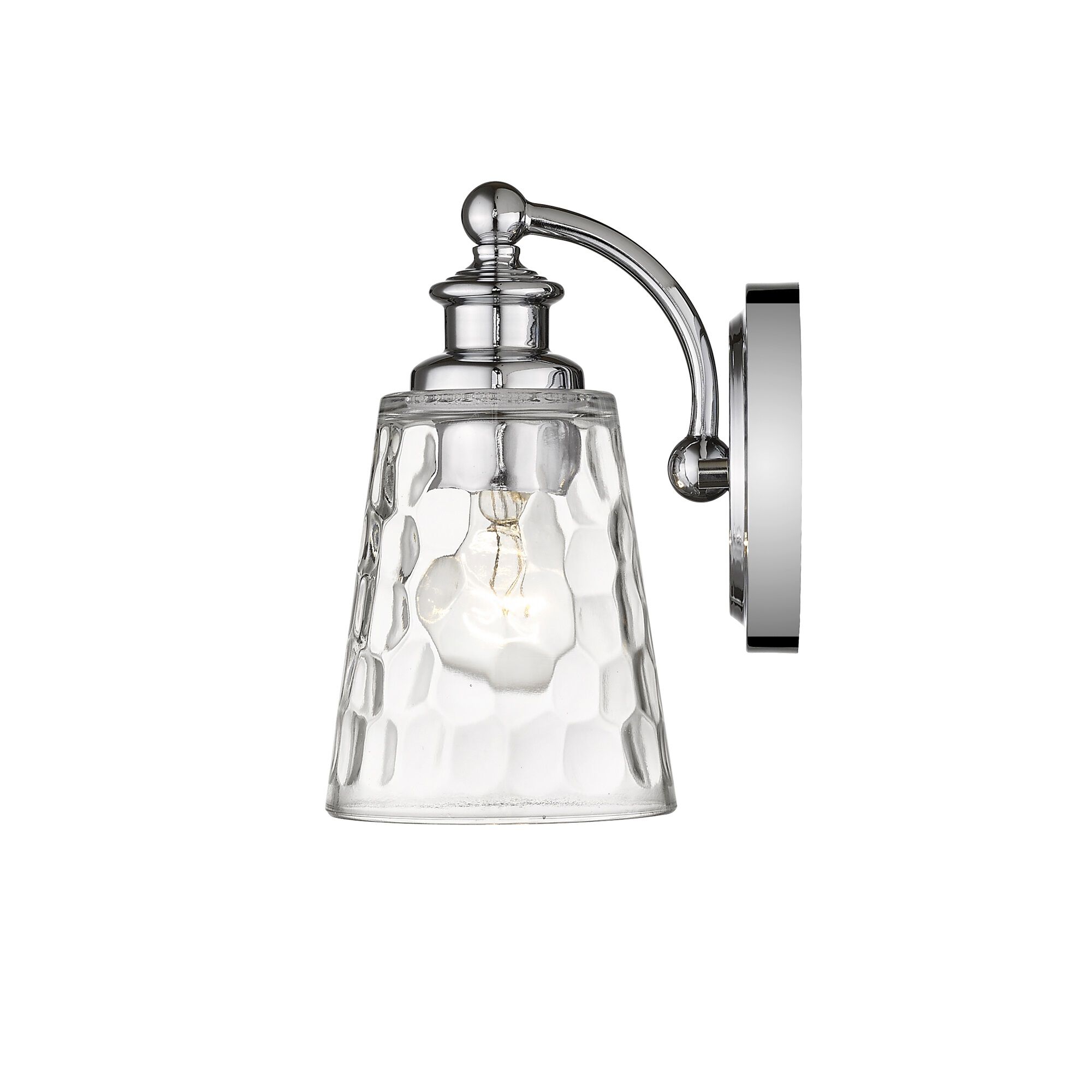Shown in Chrome finish and Clear glass and Clear, Optic Cone Shaped Glass shade