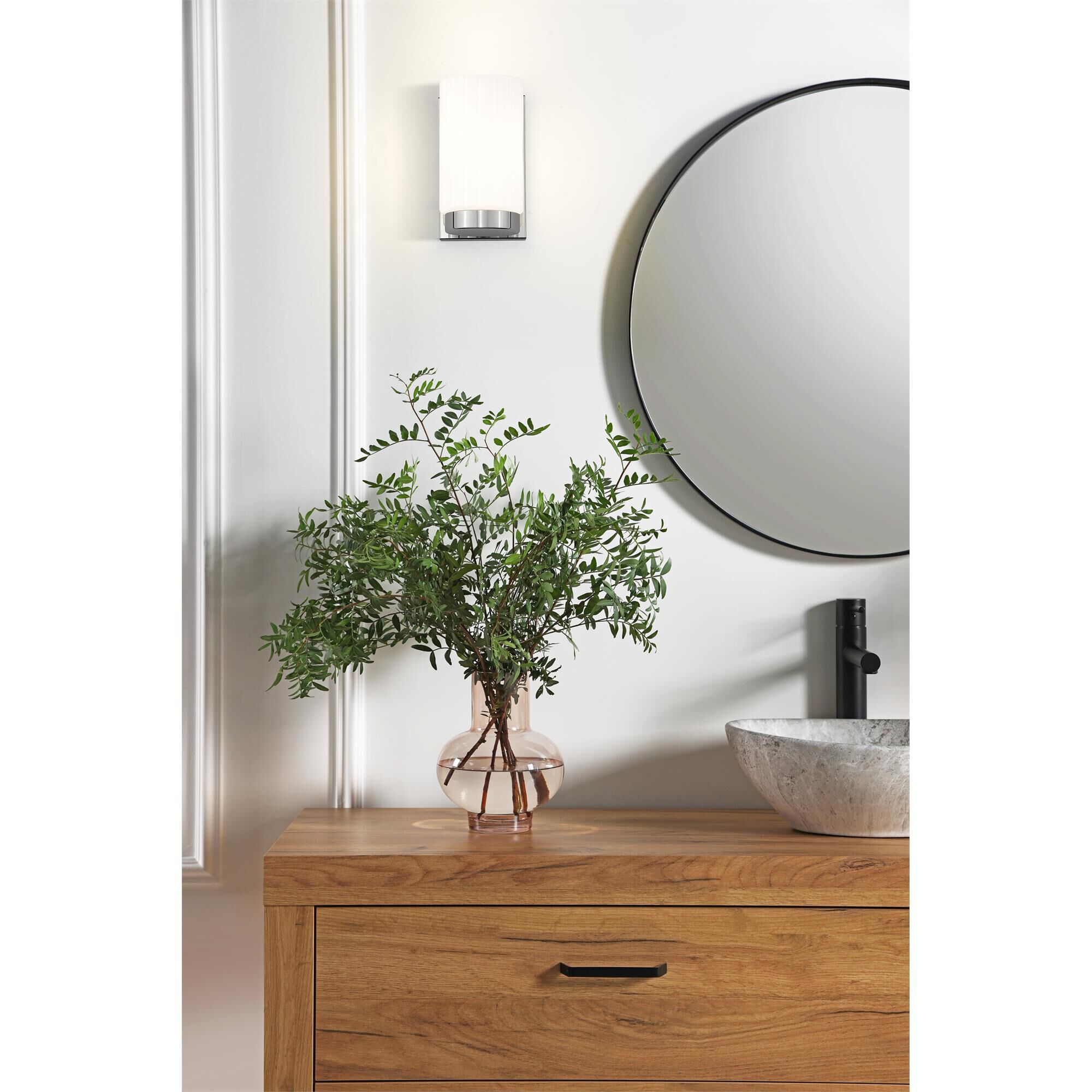 Shown in Chrome finish and Matte Opal glass and Matte Opal shade