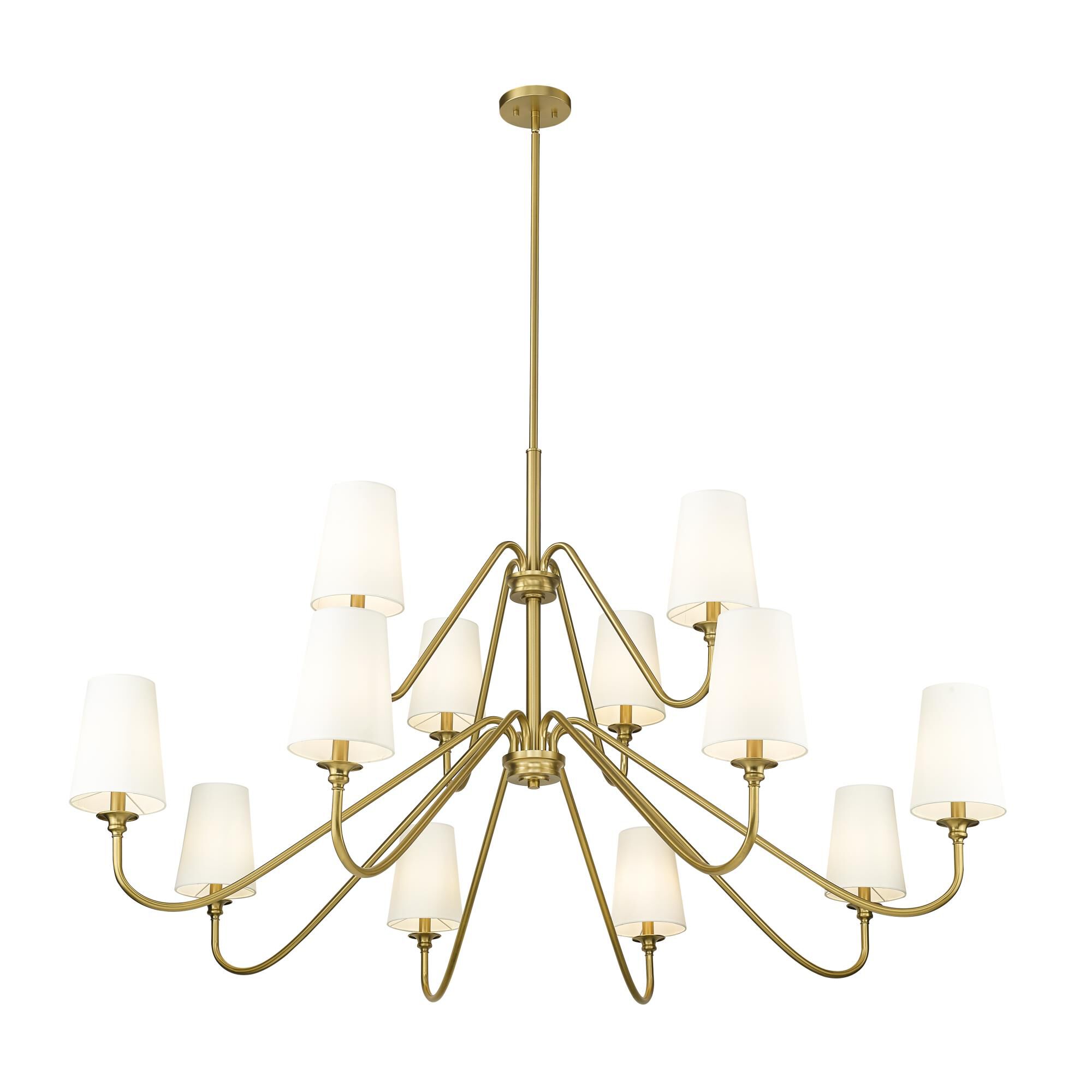 Shown in Modern Gold finish and White glass and White shade