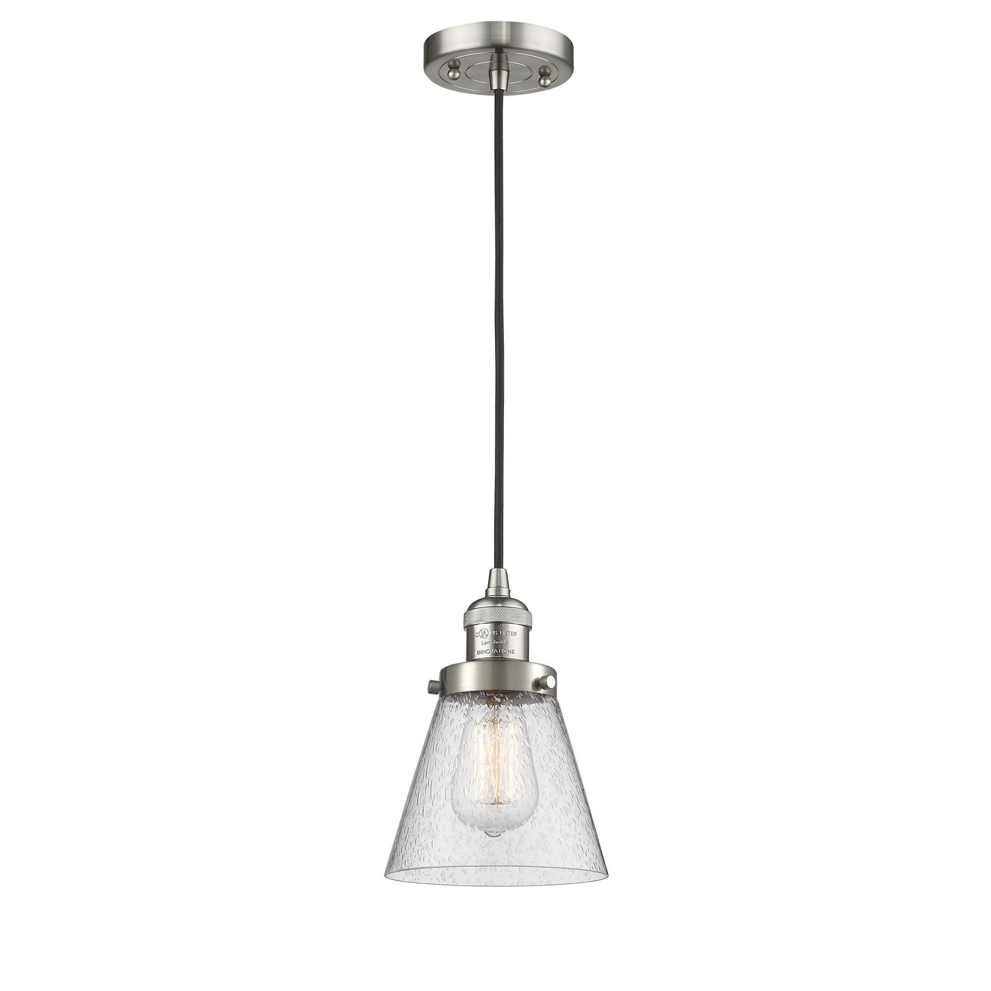 Shown in Brushed Satin Nickel finish and Seedy glass