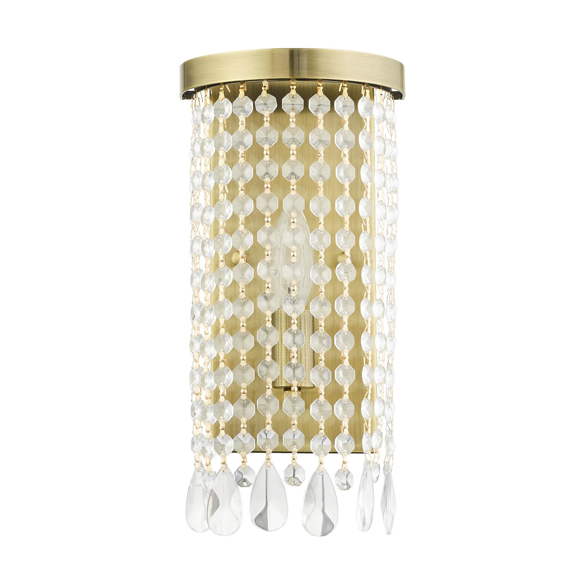 Shown in Antique Brass finish and Hand Assembled Crystal Shade glass