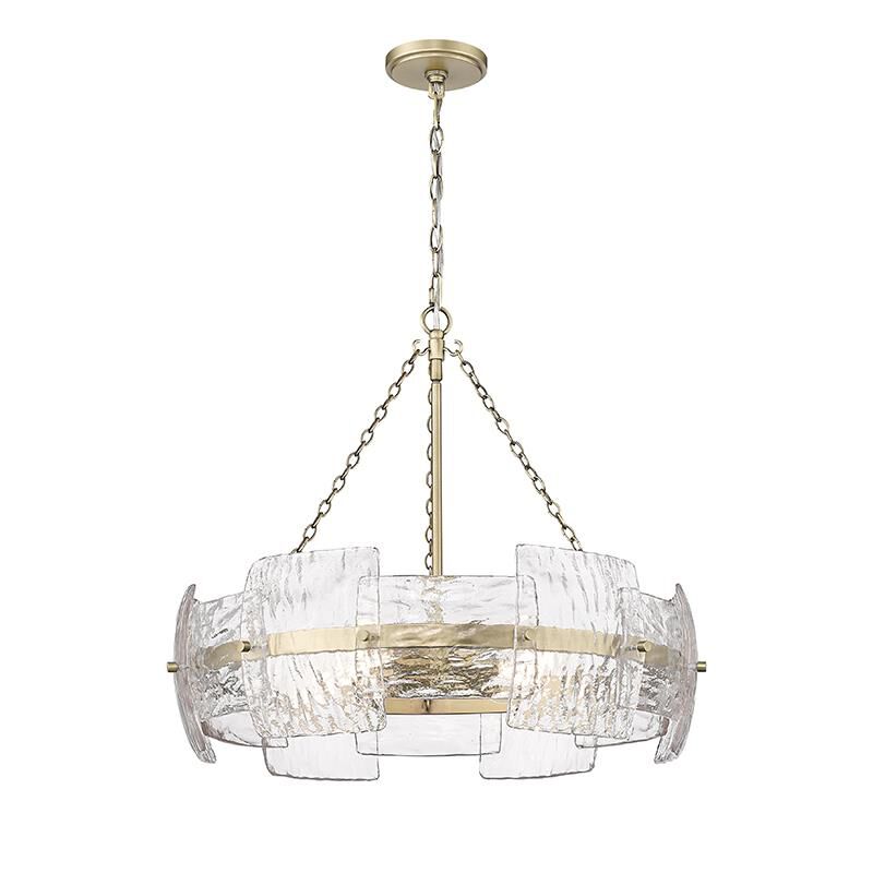 Shown in Vintage Brass finish and Clear Corrugated Pattern glass