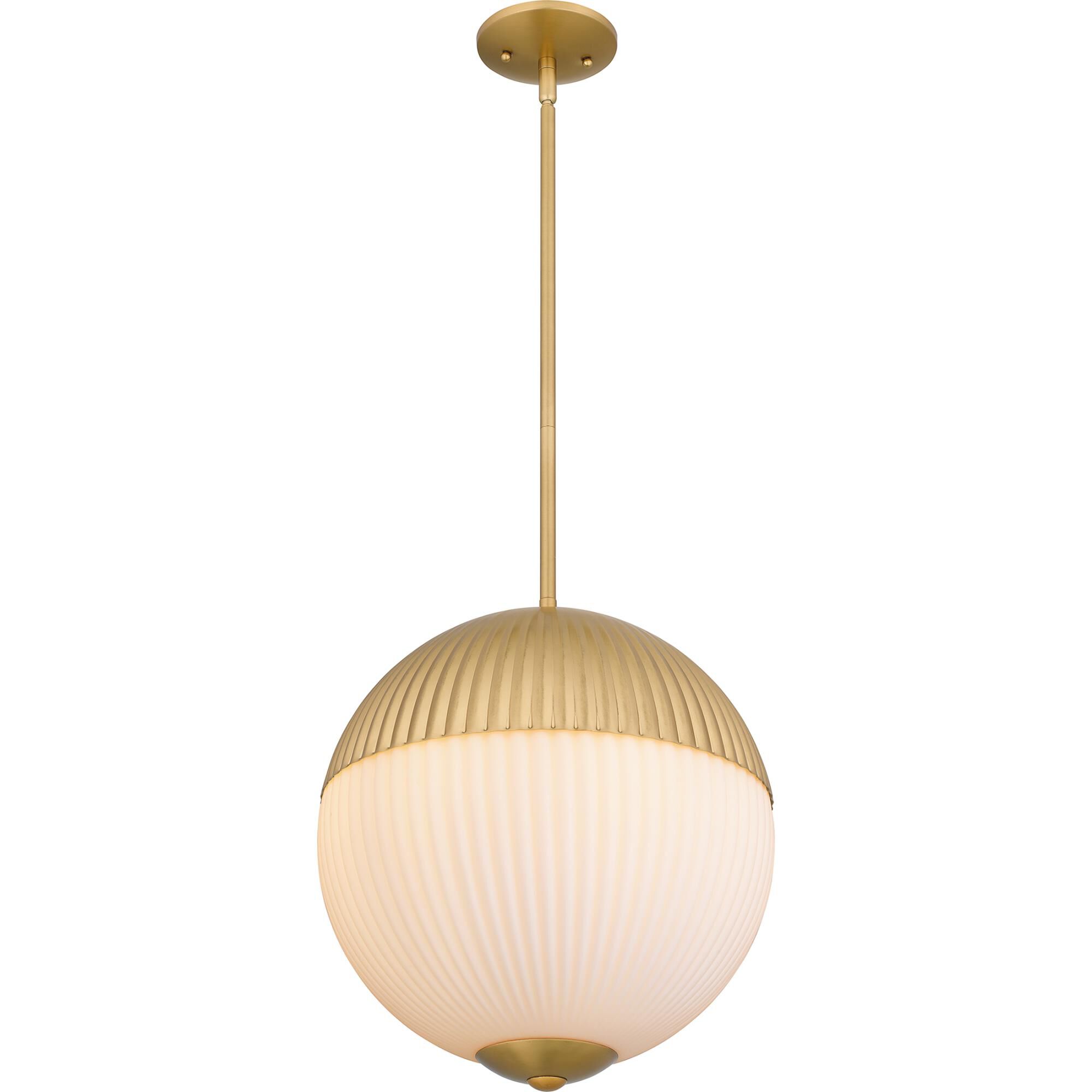 Shown in Brushed Gold finish and Opal Etched Ribbed Glass shade