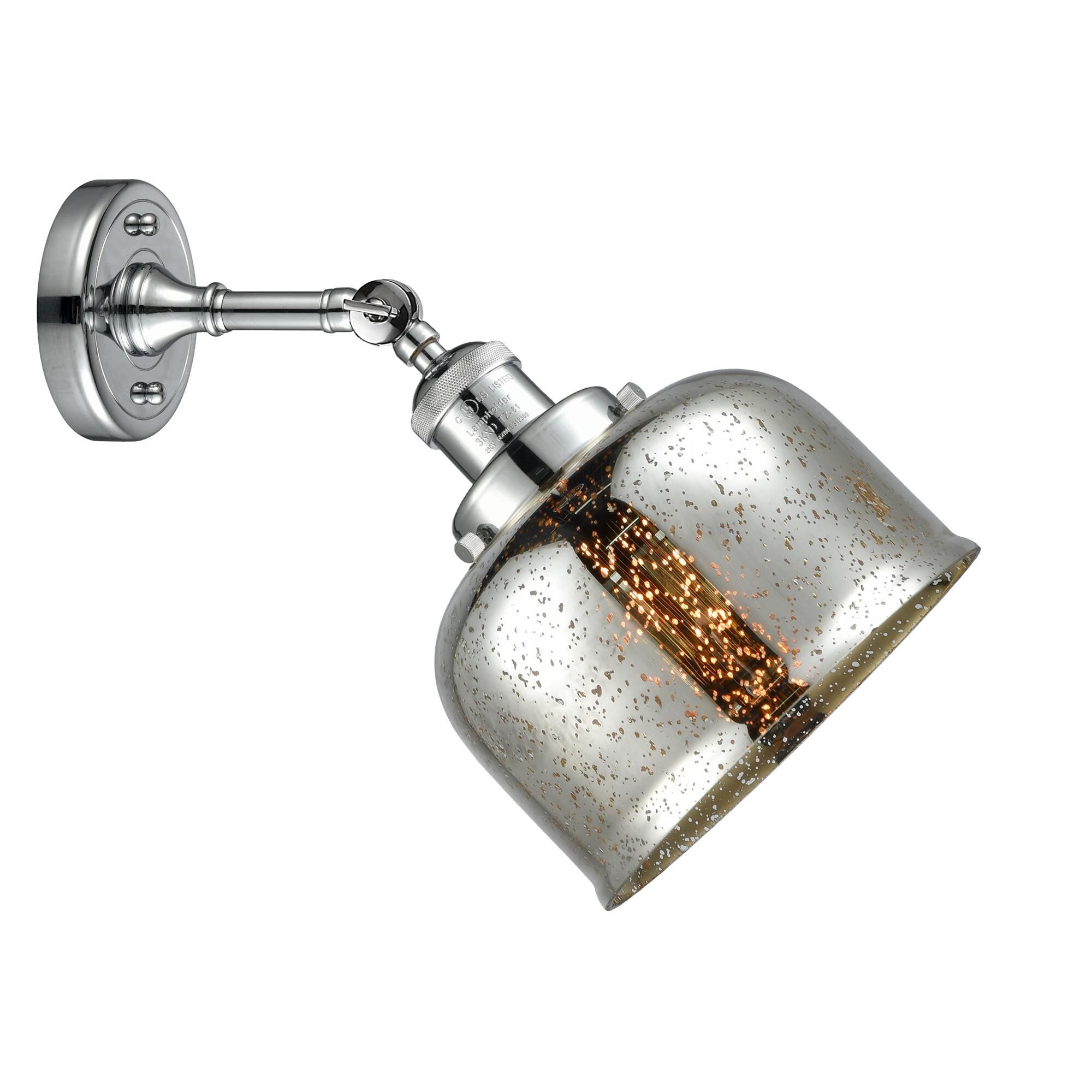 Shown in Polished Chrome finish and Silver Plated Mercury Large Bell glass and No Accent accent