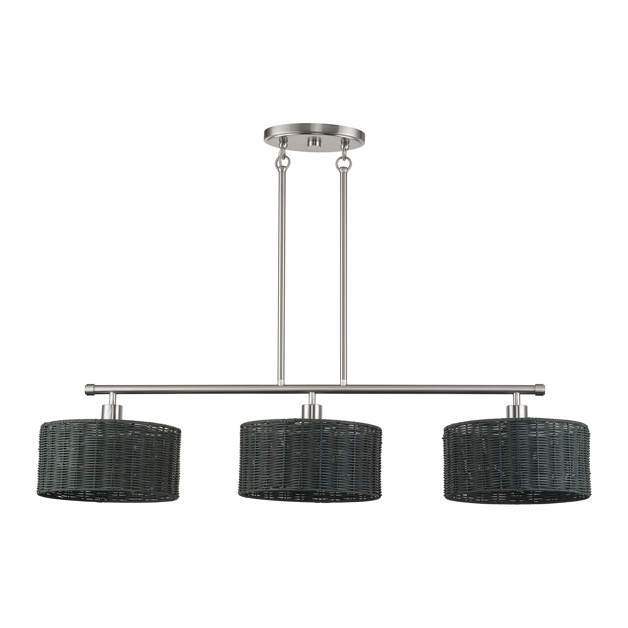 Shown in Brushed Nickel finish and Hand-Woven Charred Gray Color Rattan shade