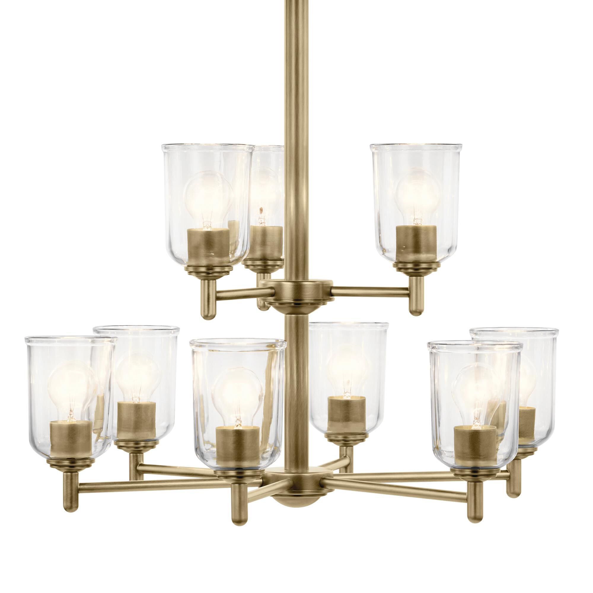 Shown in Natural Brass finish and Clear glass