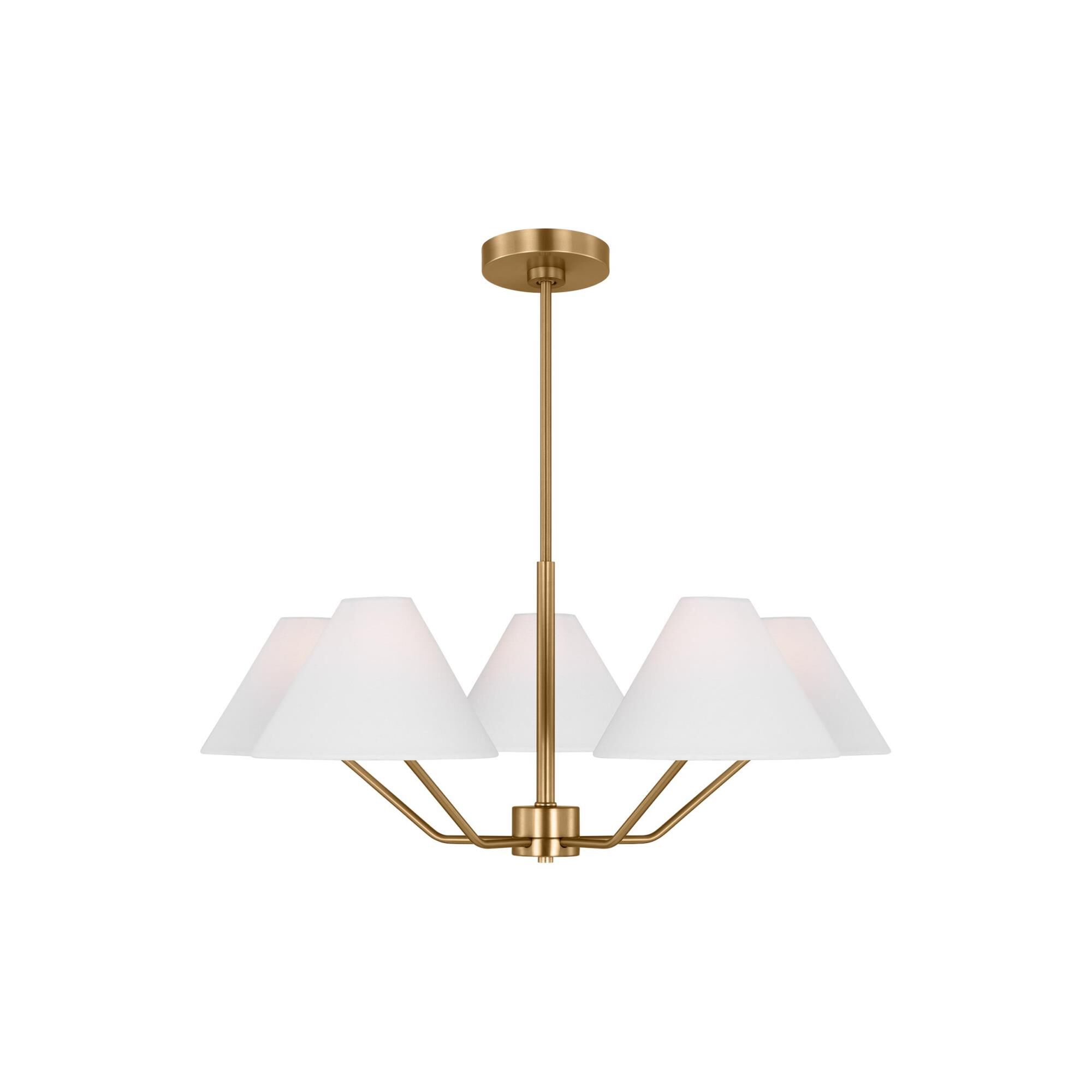 Shown in Satin Brass finish and White Linen Fabric s shade