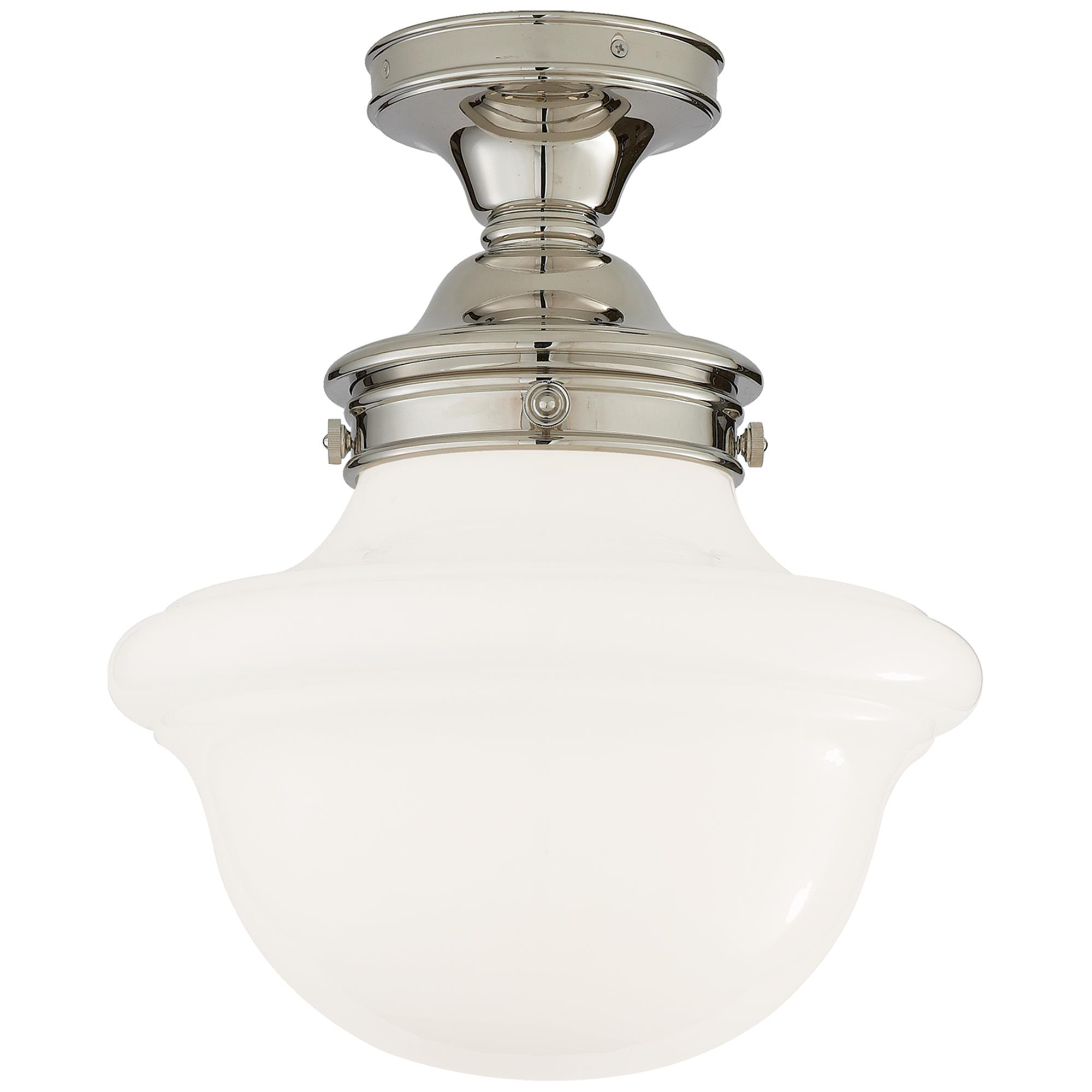 Shown in Polished Nickel finish and White glass