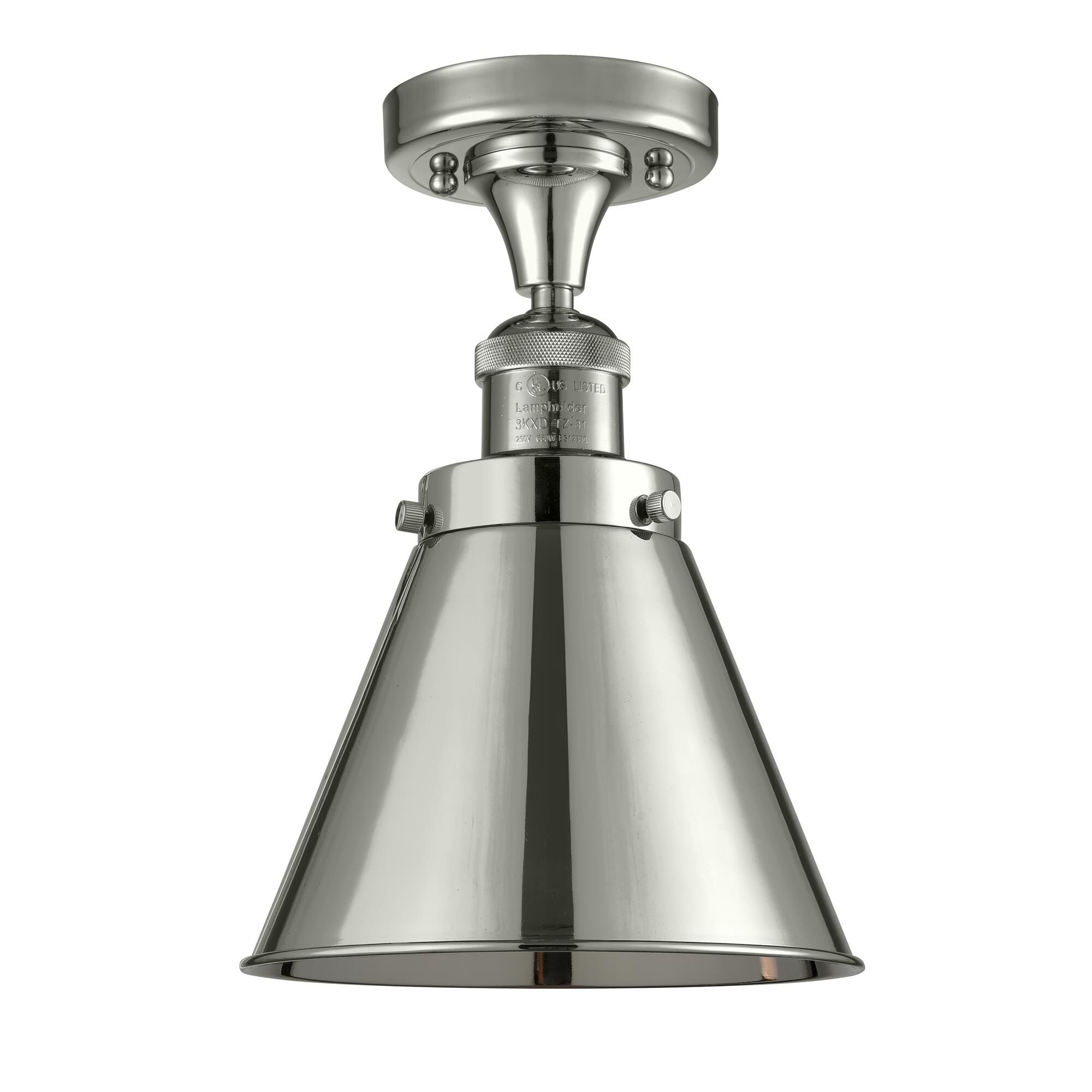 Shown in Polished Nickel finish and Metal - Polished Nickel - Cone shade