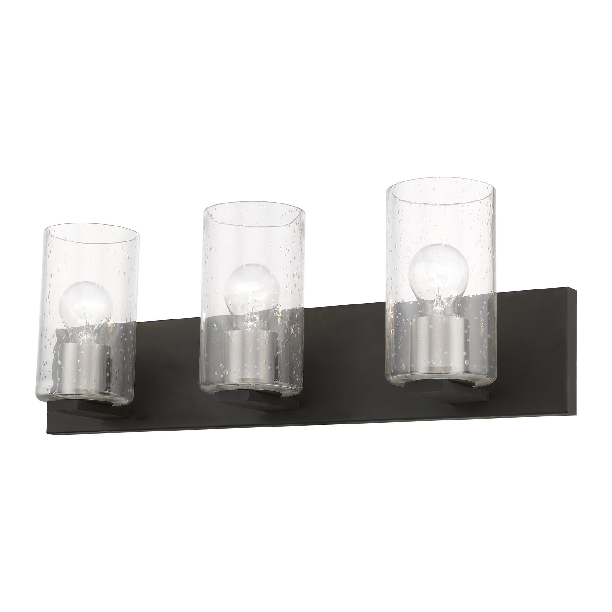 Shown in Black with Brushed Nickel Accents finish and Clear Seeded glass