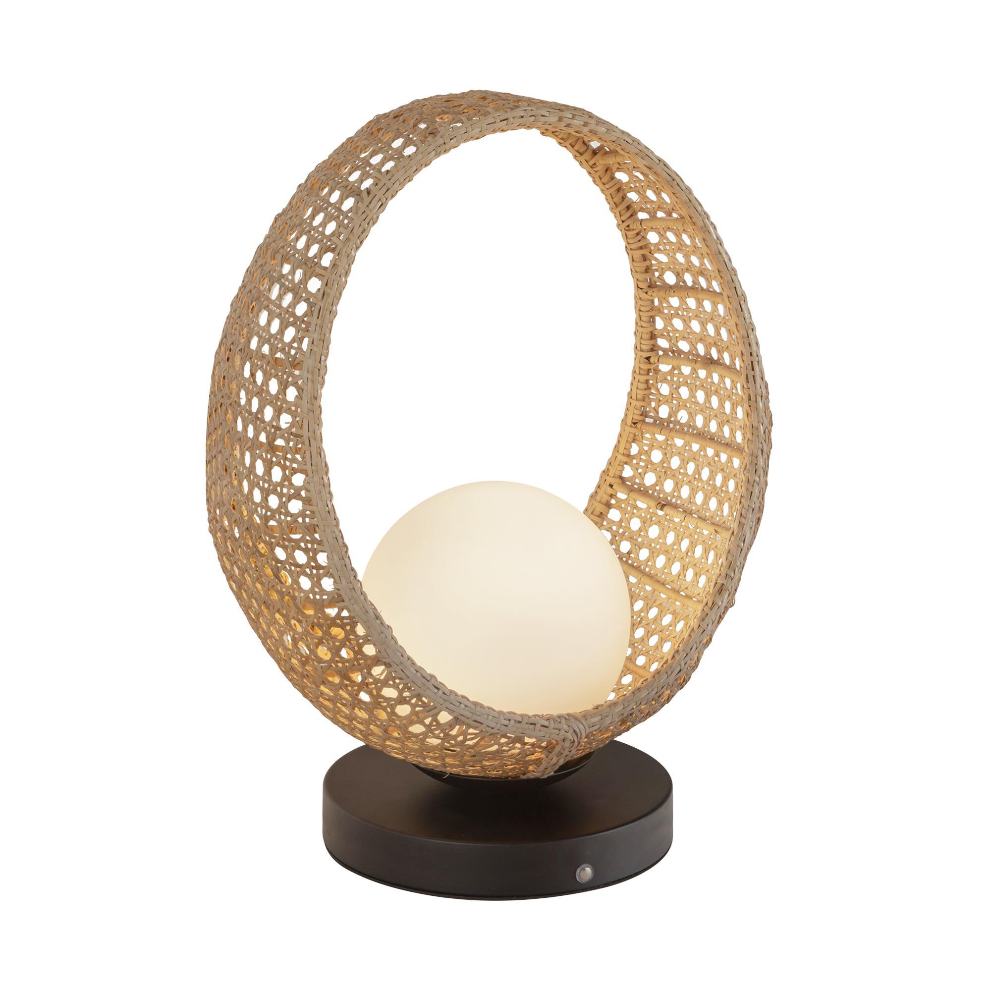 Shown in Black/Opal Glass finish and Opal glass and Rattan shade