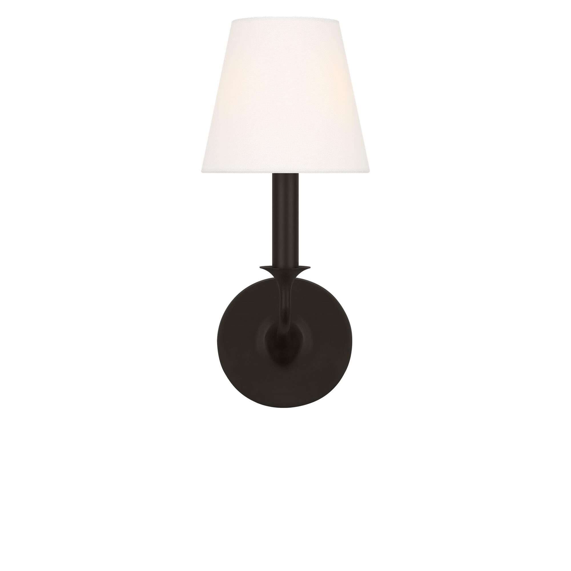 Shown in Aged Iron finish and White Linen Fabric shade