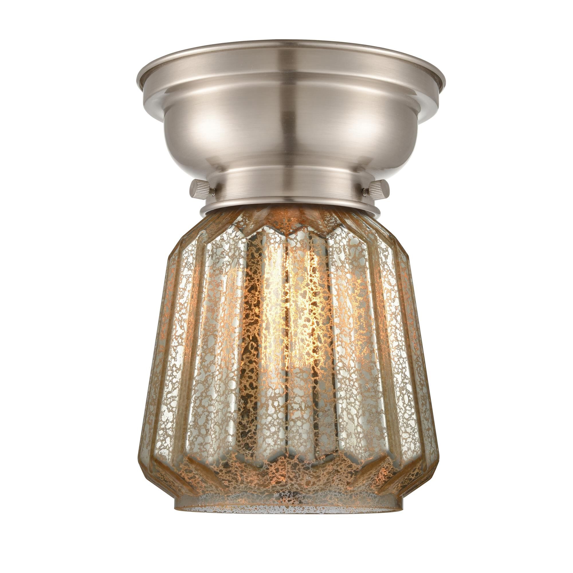 Shown in Brushed Satin Nickel finish and Novelty glass and Glass shade