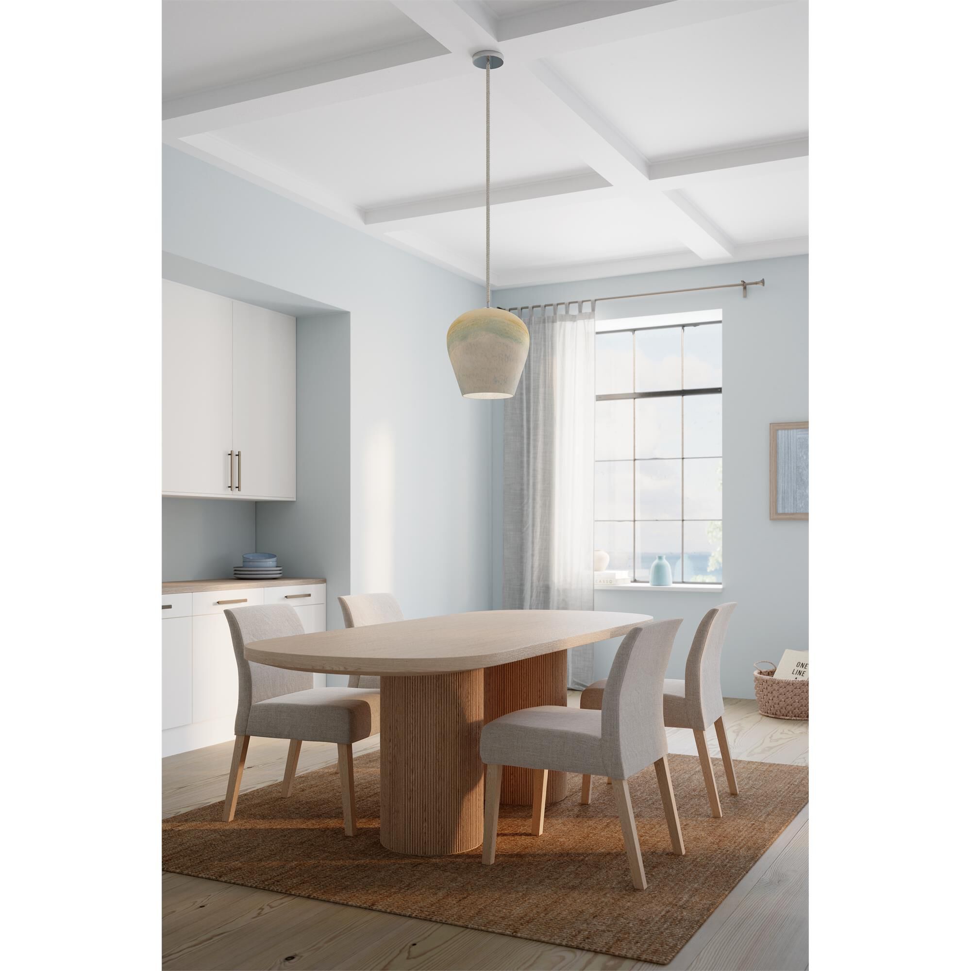 Shown in Polished Nickel finish and Blue Hue glass