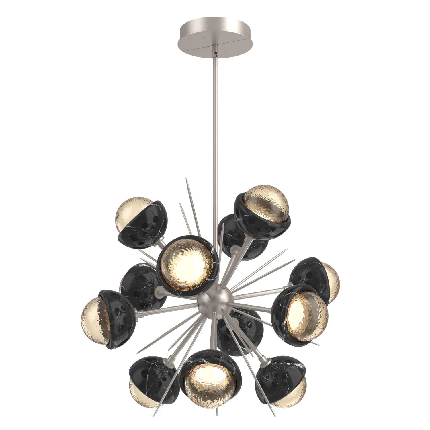 Shown in Beige Silver finish and Amber glass and Black Marble accent