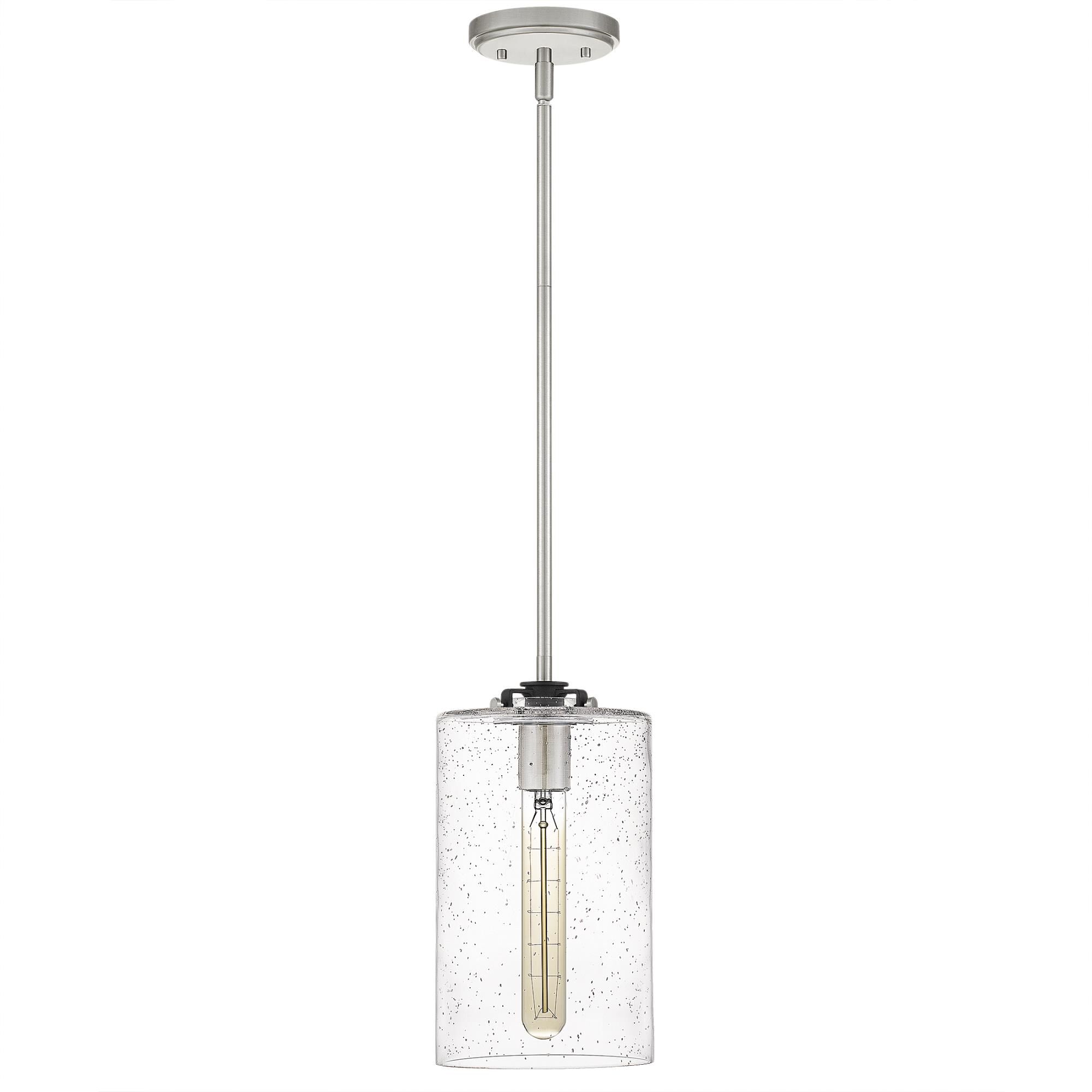 Shown in Brushed Nickel finish and Clear Seedy Glass shade