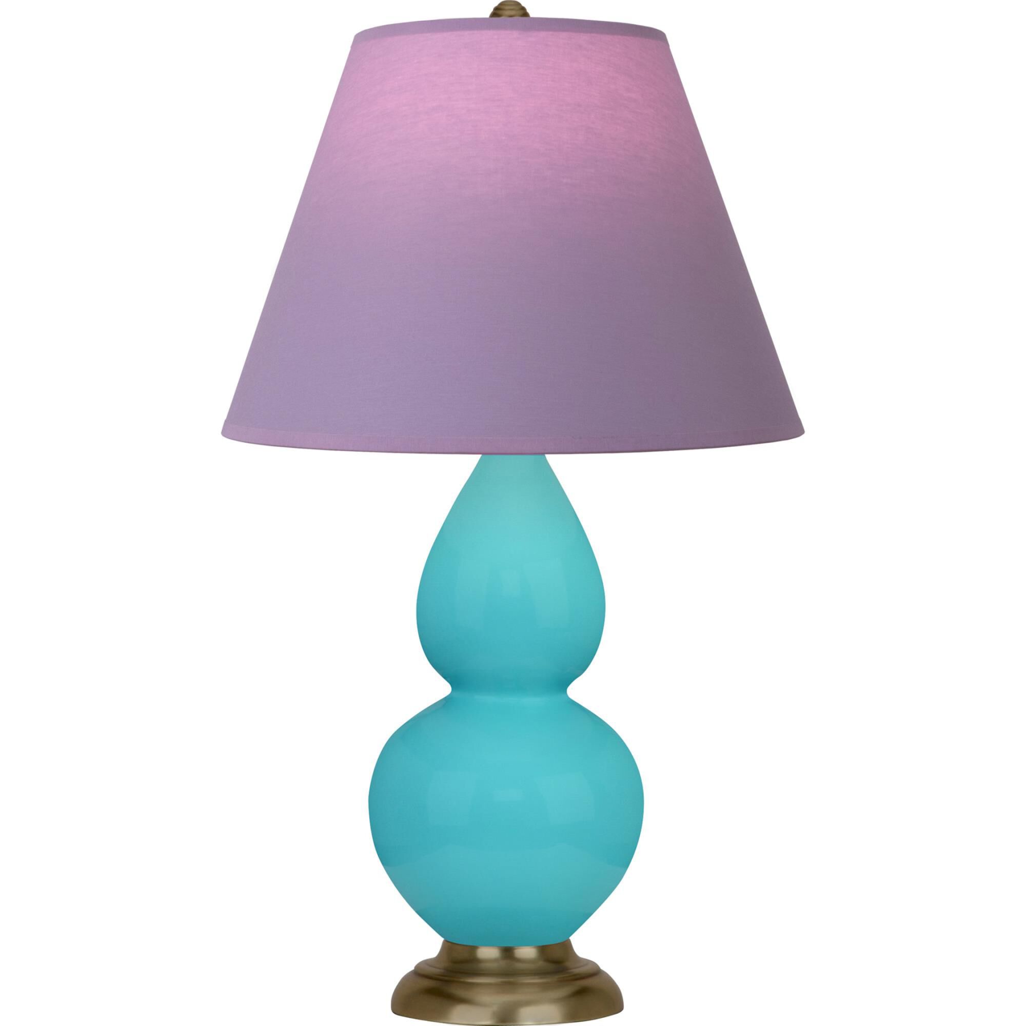Shown in Egg Blue Antique Brass finish and Lavender and Plum shade and Antique Brass accent