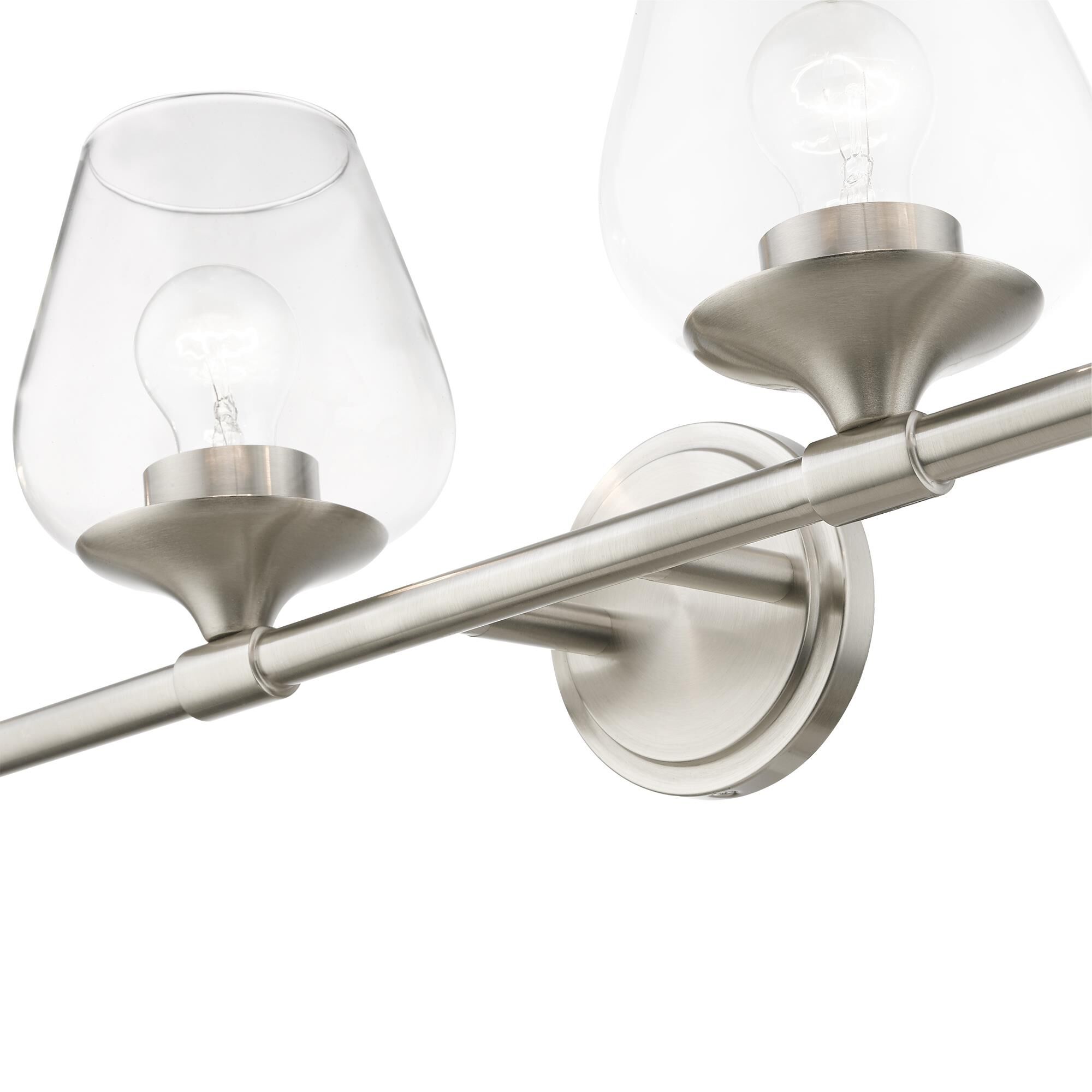 Shown in Brushed Nickel finish and Clear glass