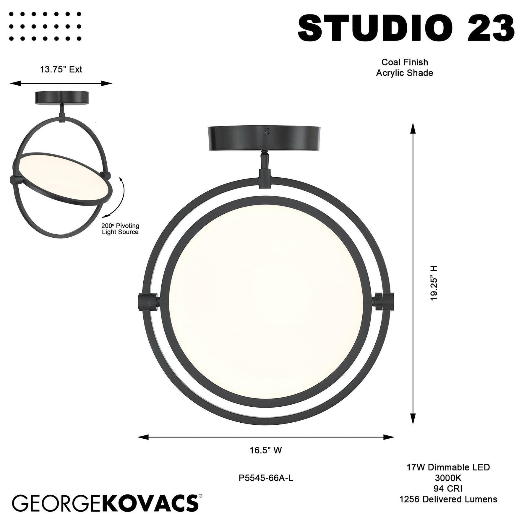 Studio 23 16 Inch 1 Light LED Semi Flush Mount by Kovacs