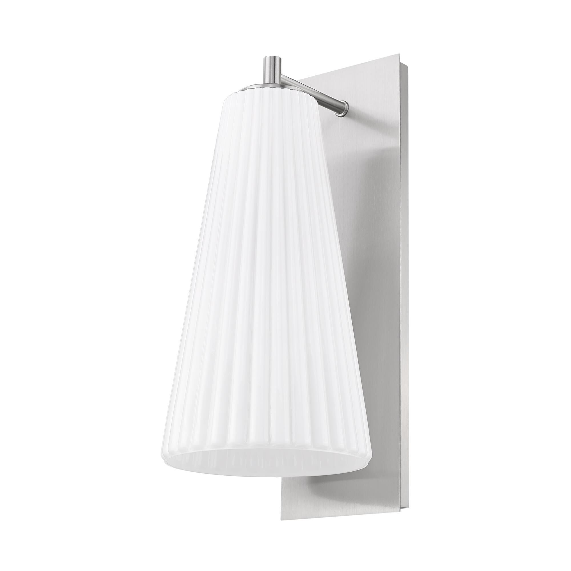 Shown in Brushed Nickel finish and White glass and White shade