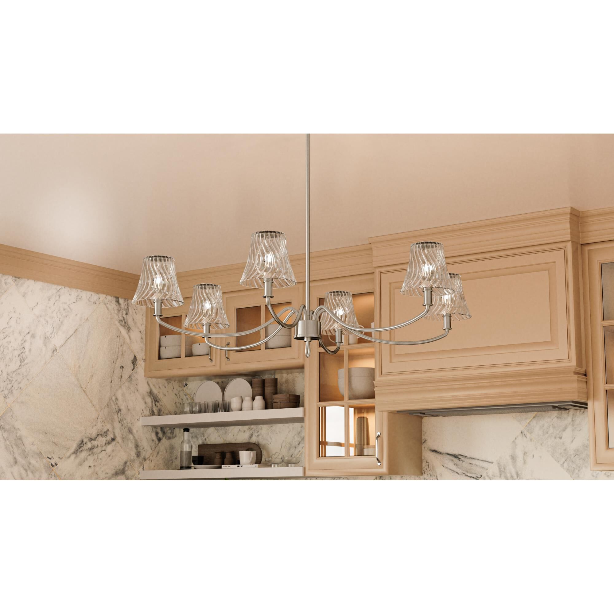 Shown in Brushed Nickel finish and Clear Swirl glass