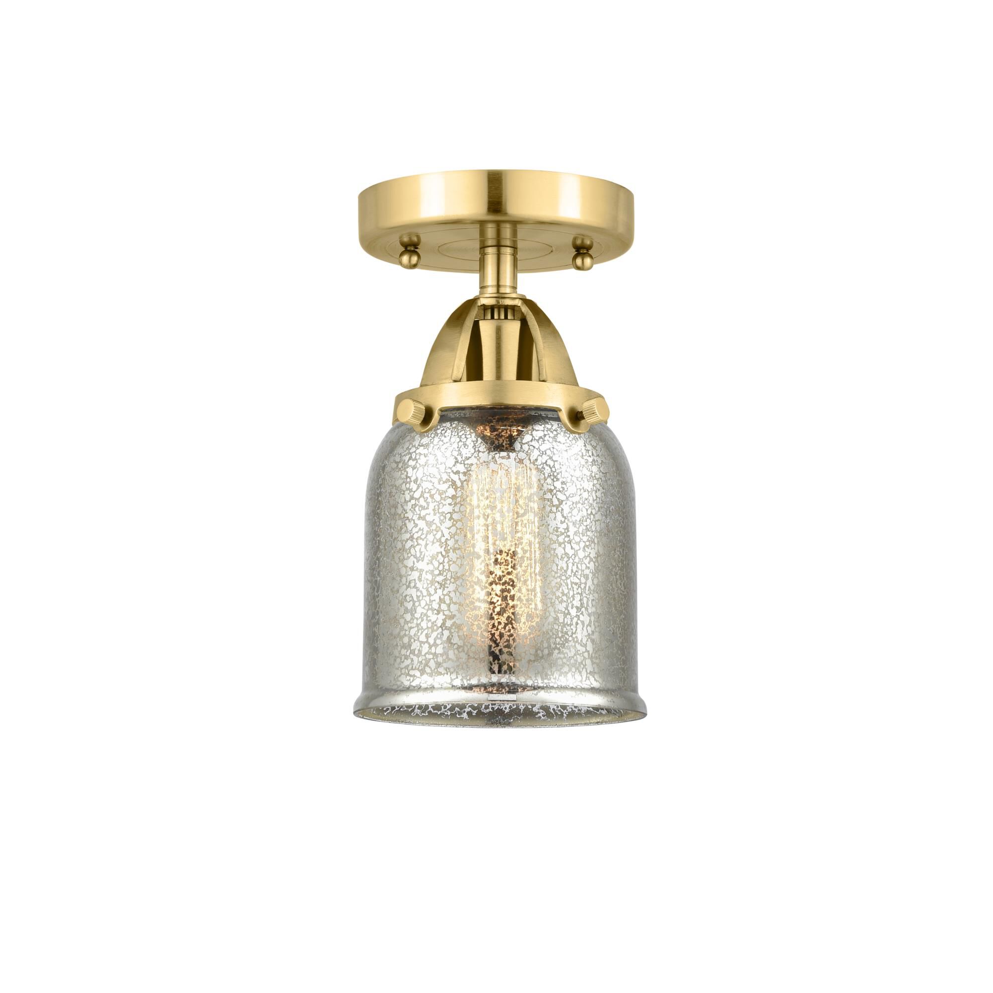 Shown in Satin Gold finish and Silver Plated Mercury Small Bell glass and No Shade shade