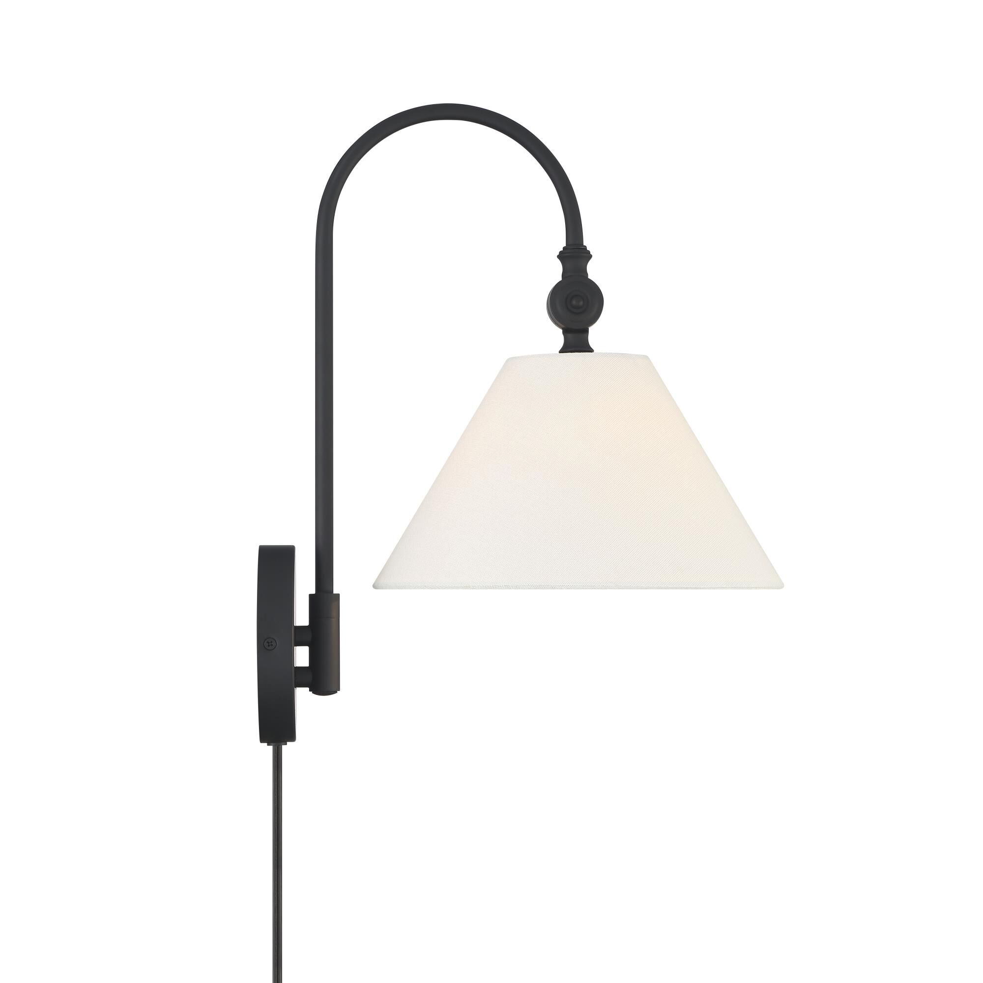 Shown in Matte Black finish and White Fabric shade
