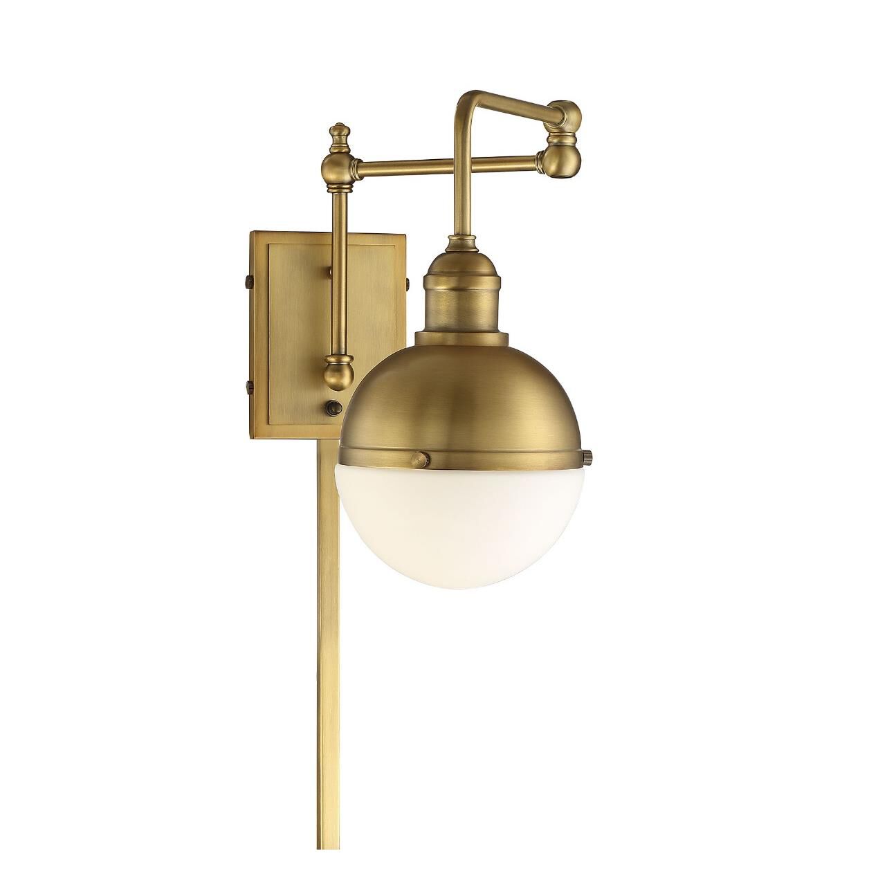 Shown in Natural Brass finish and White glass