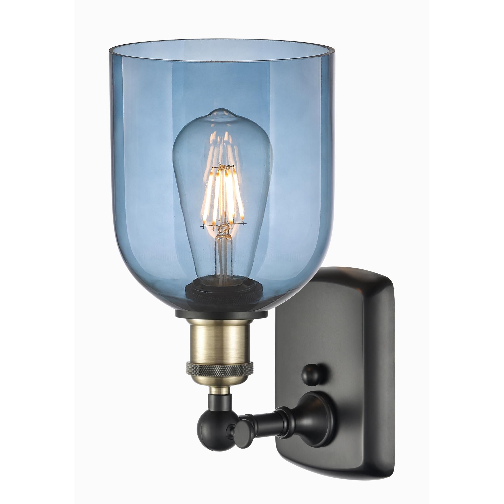 Shown in Black Antique Brass finish and Princess Blue glass