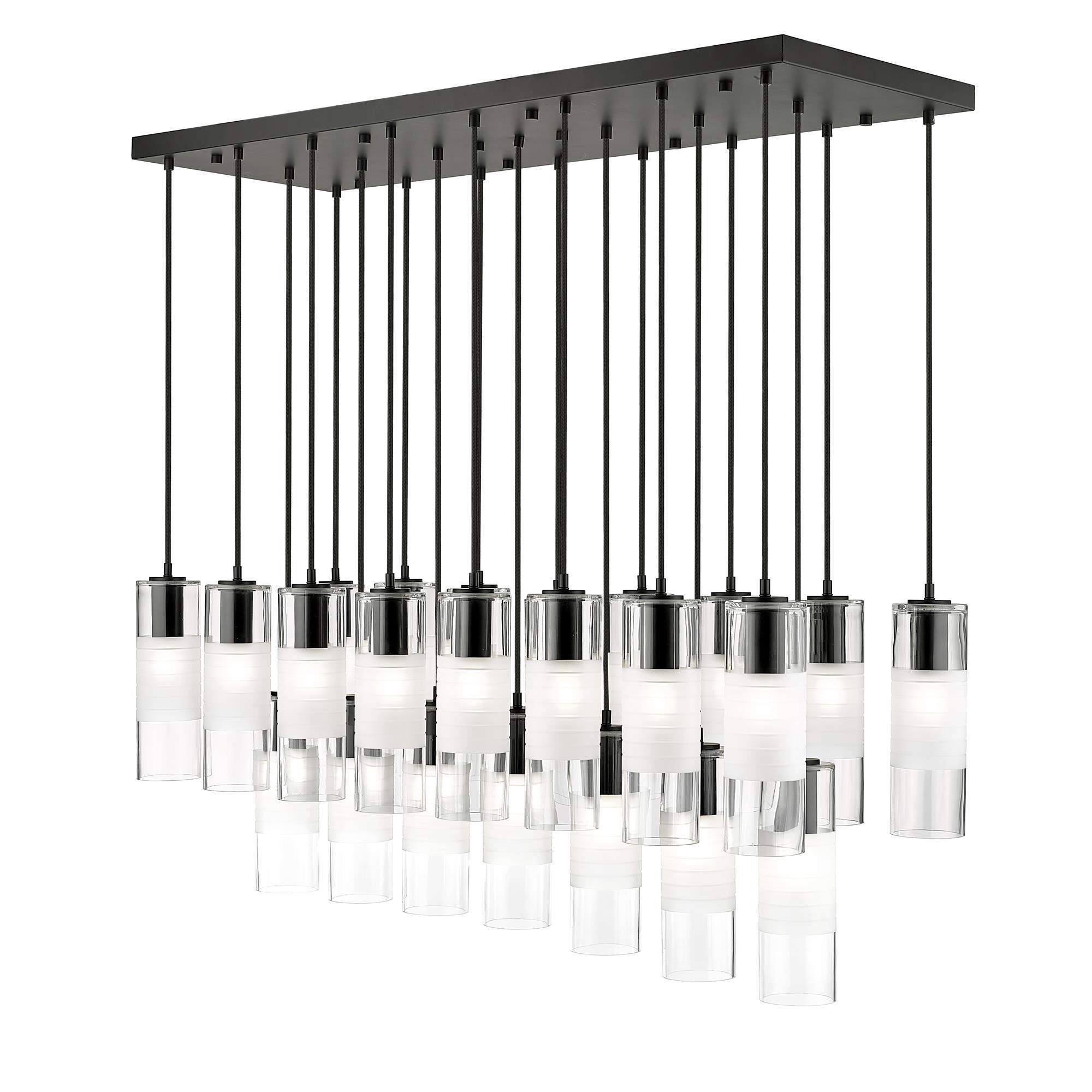Shown in Matte Black finish and Clear+frosted glass and Clear+frosted shade