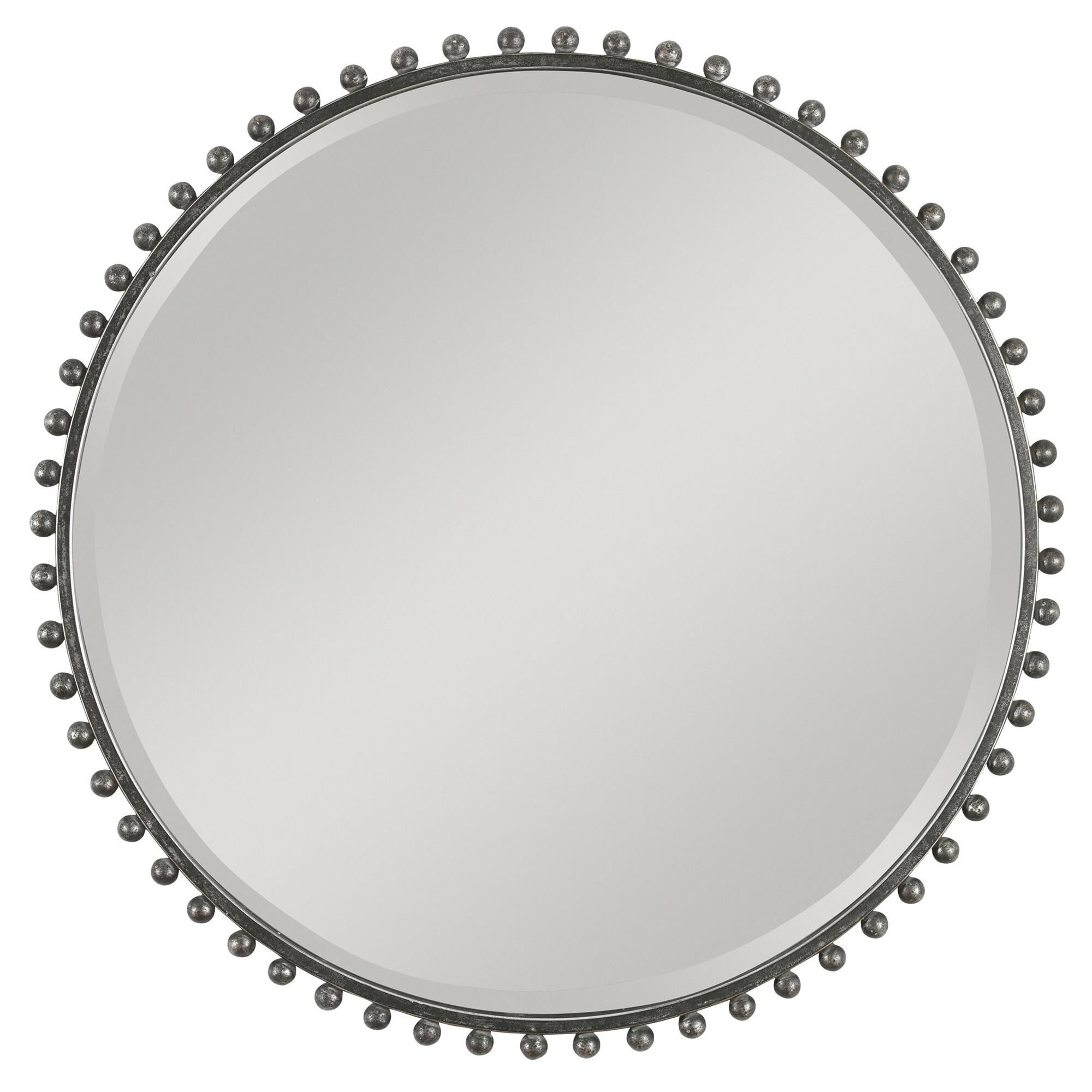 Shown in Petite Iron Spheres Line The Outer Edge Of This Round Frame, Finished In A Distressed Black With Sil finish