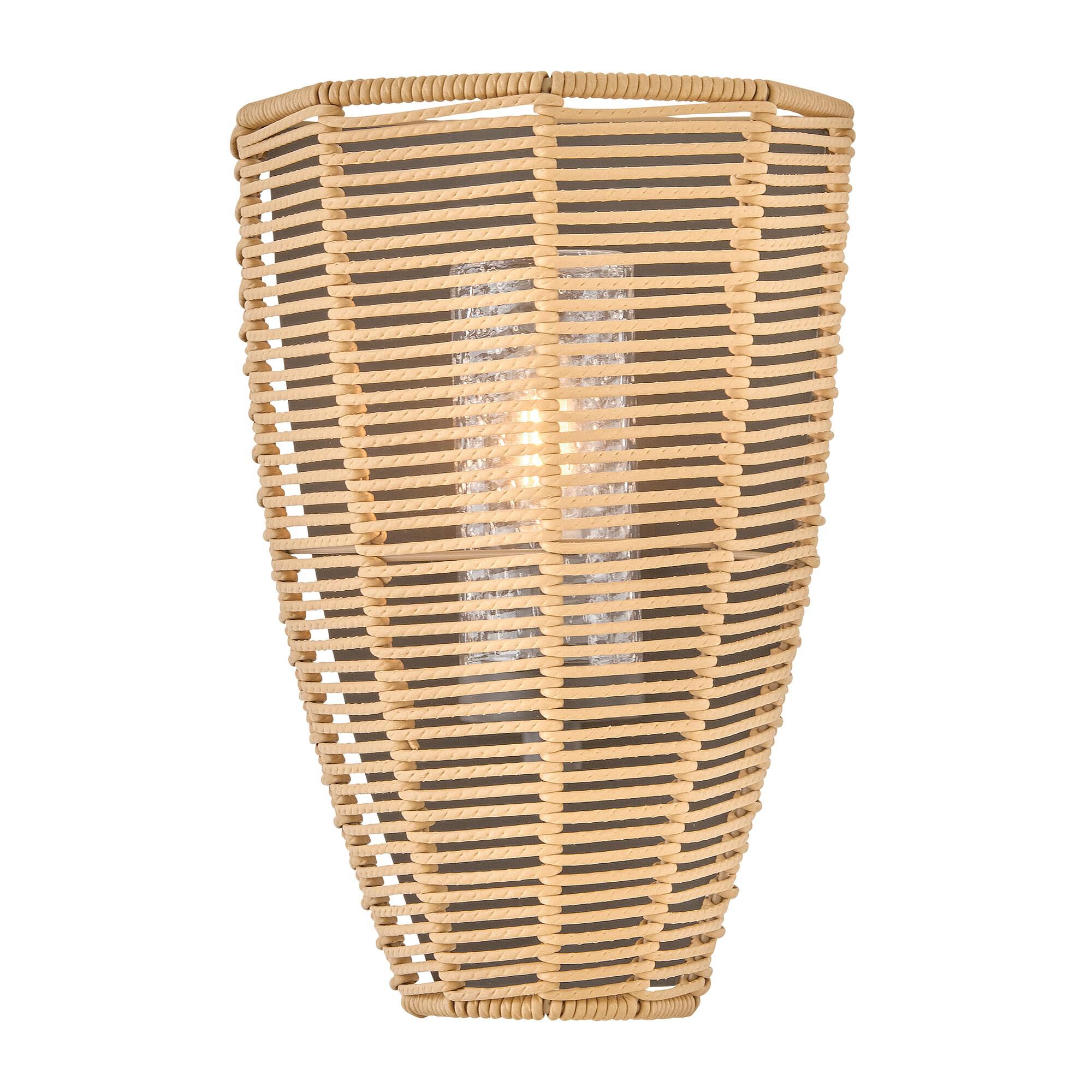 Shown in Black finish and Clear Seedy glass and Natural All Weather Rattan shade