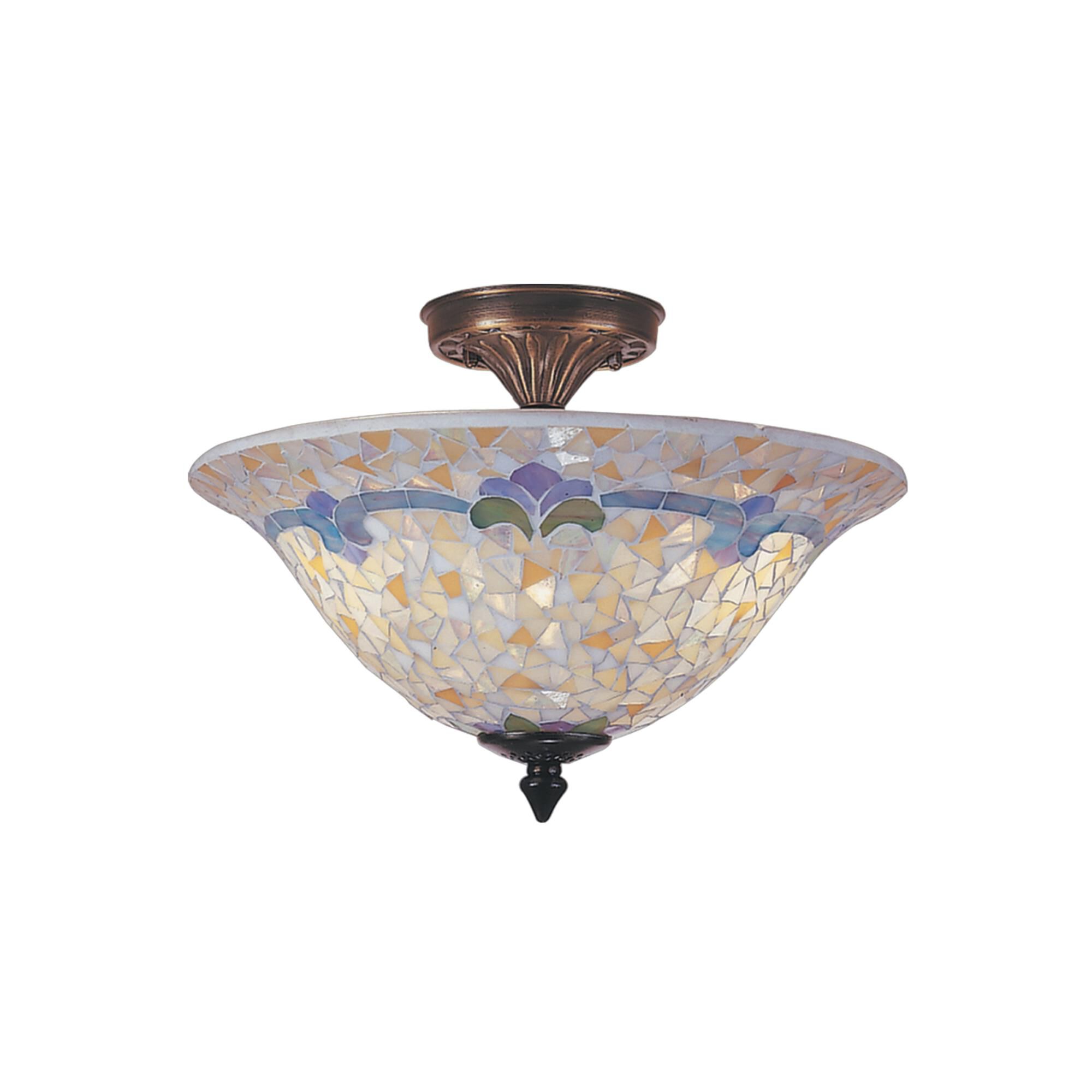 Shown in Antique Brass finish and Mosaic glass