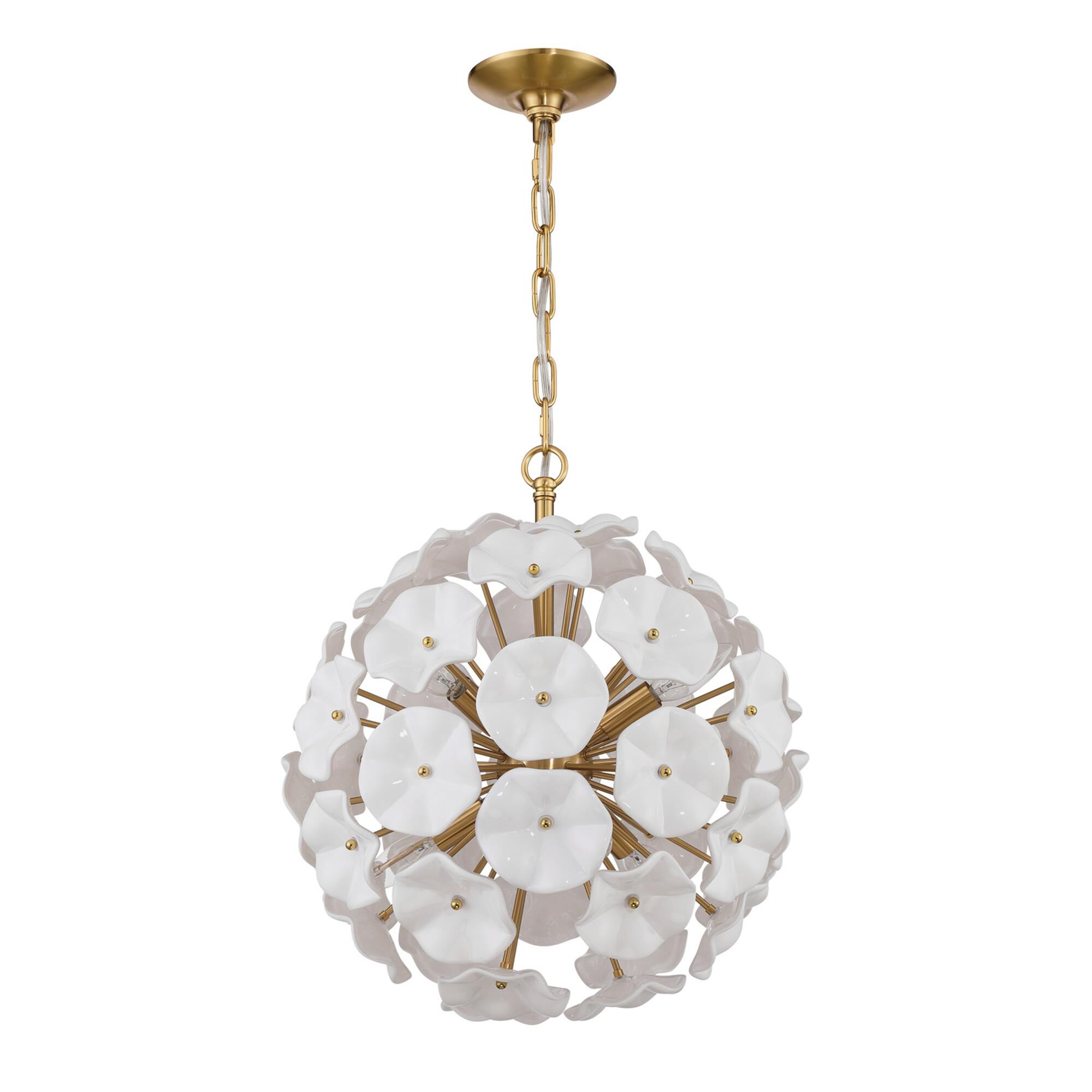Shown in Aged Brass finish and Floral Glass Petals crystal