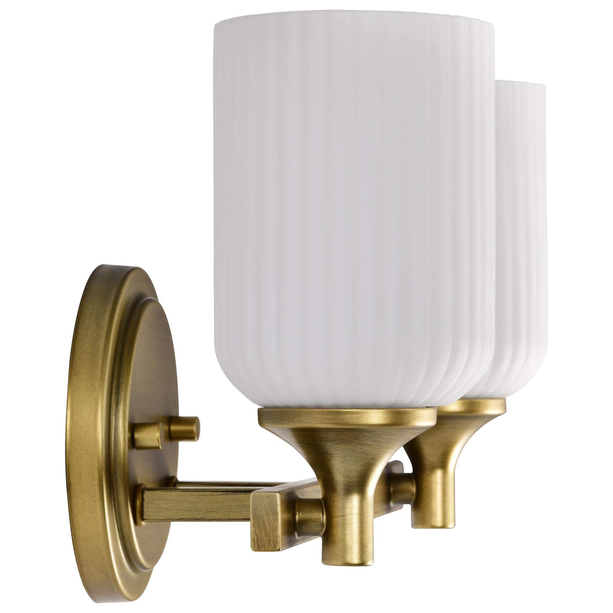 Shown in Natural Brass finish and Frosted Ribbed glass