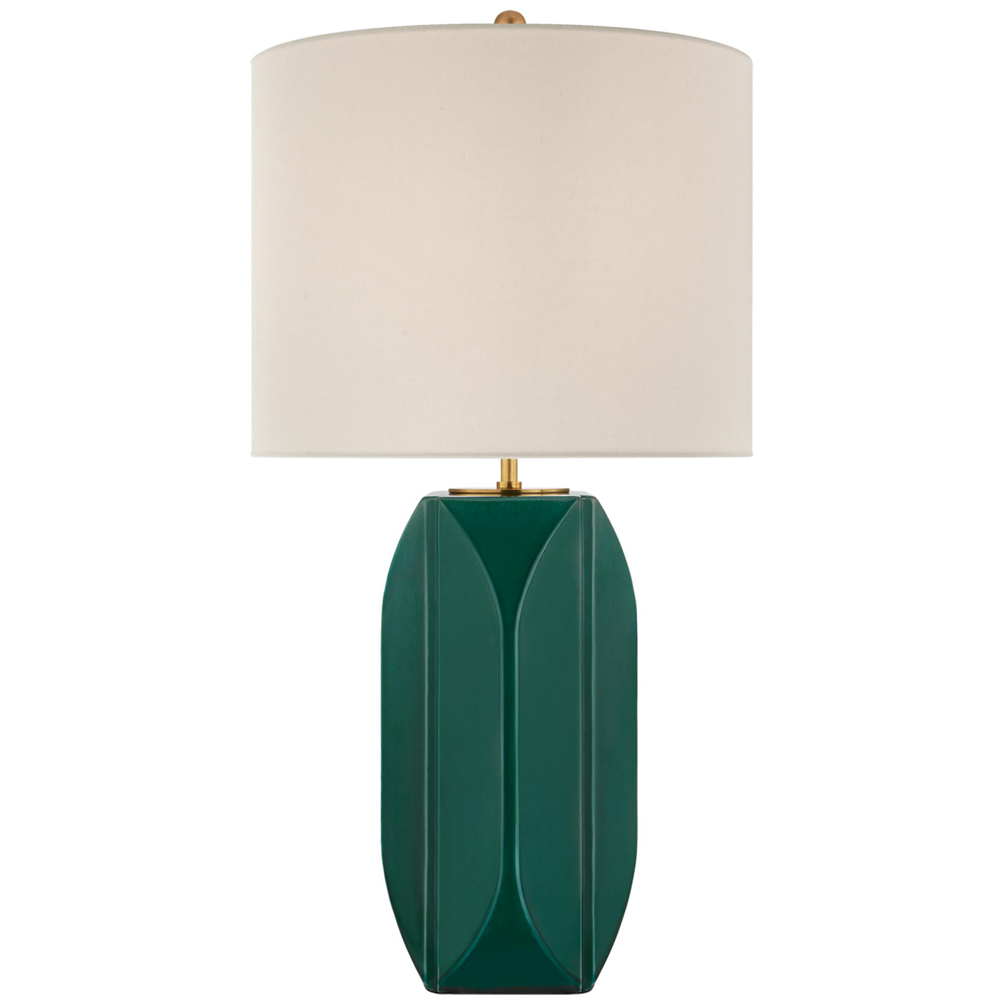 Shown in Emerald Crackle finish and Linen shade