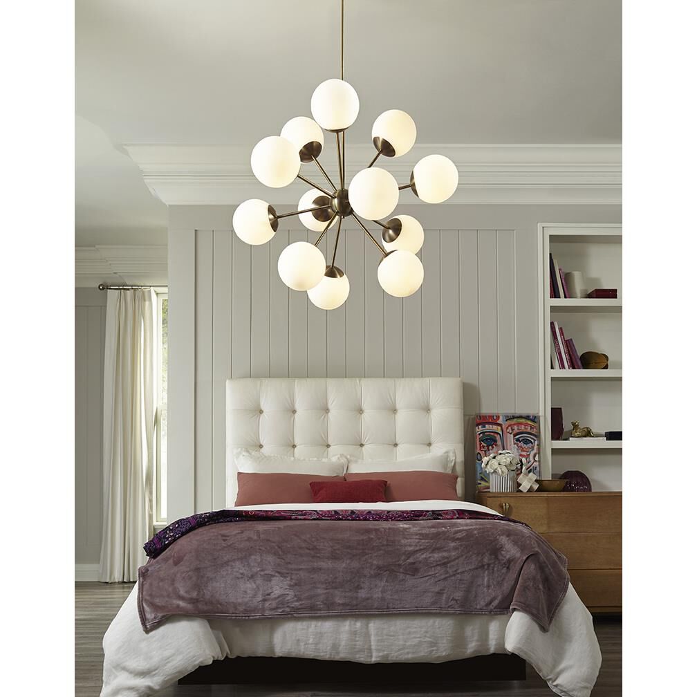 Shown in Antique Brass finish and Opal Globe glass