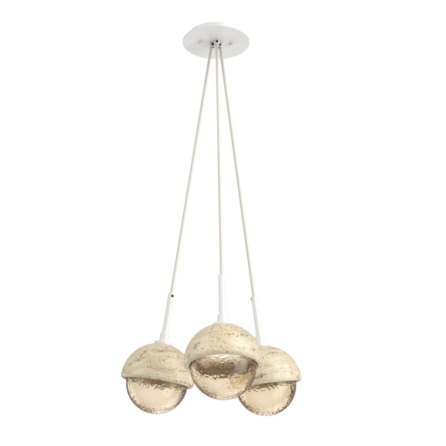 Shown in Salt White finish and Amber glass and Travertine Stone accent