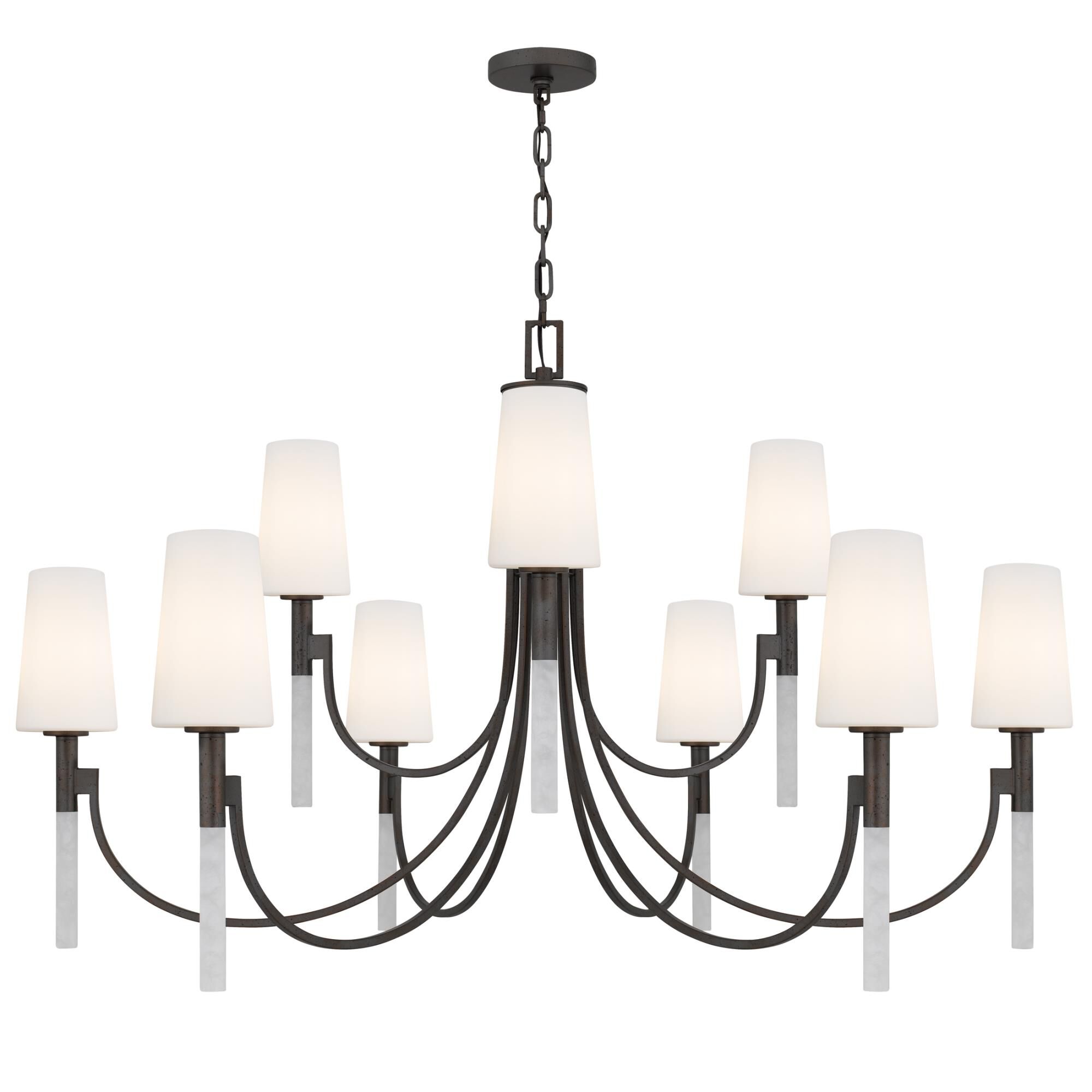 Shown in Iron Gate finish and Opal Etched Glass shade