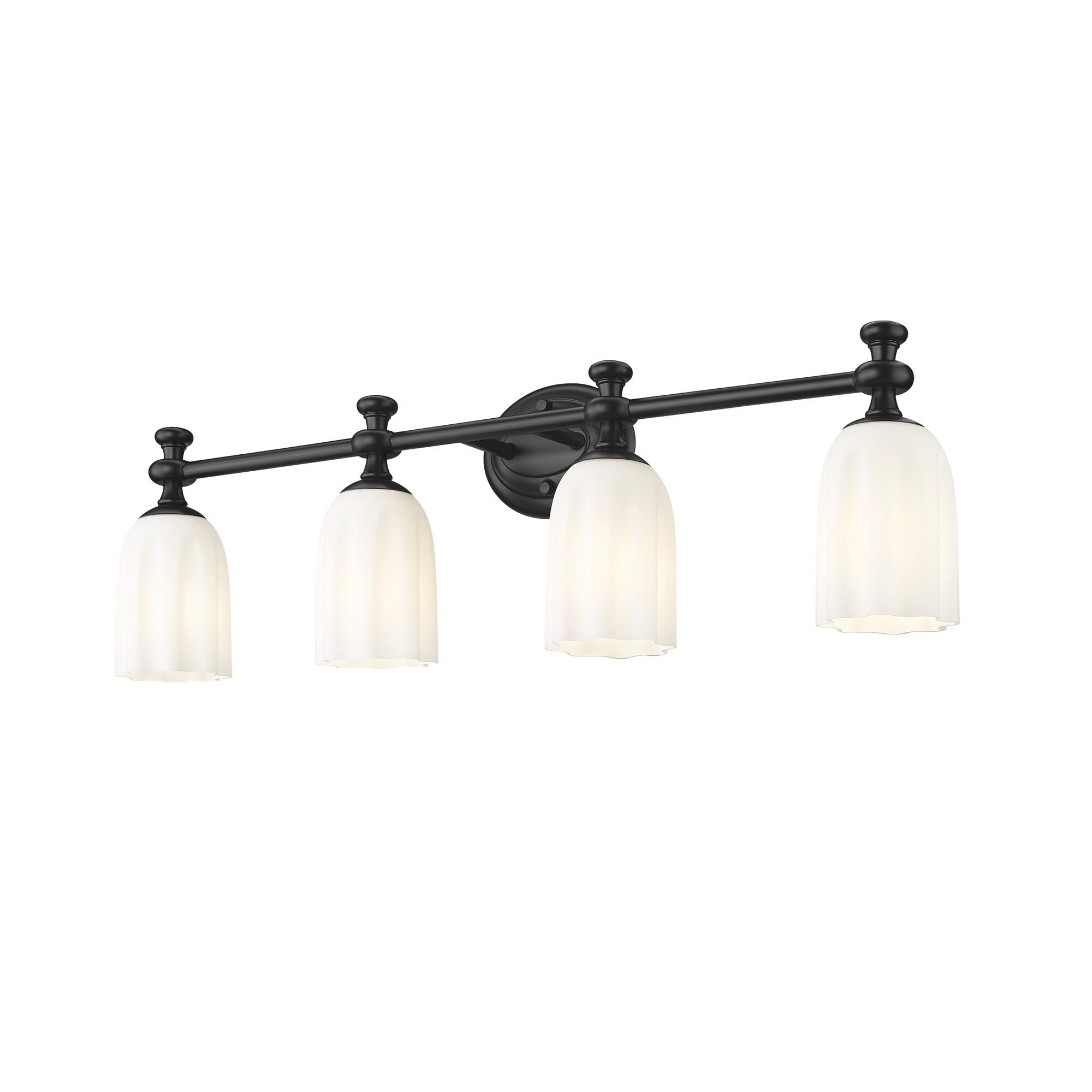 Shown in Matte Black finish and Opal Etched glass and Opal Etched shade