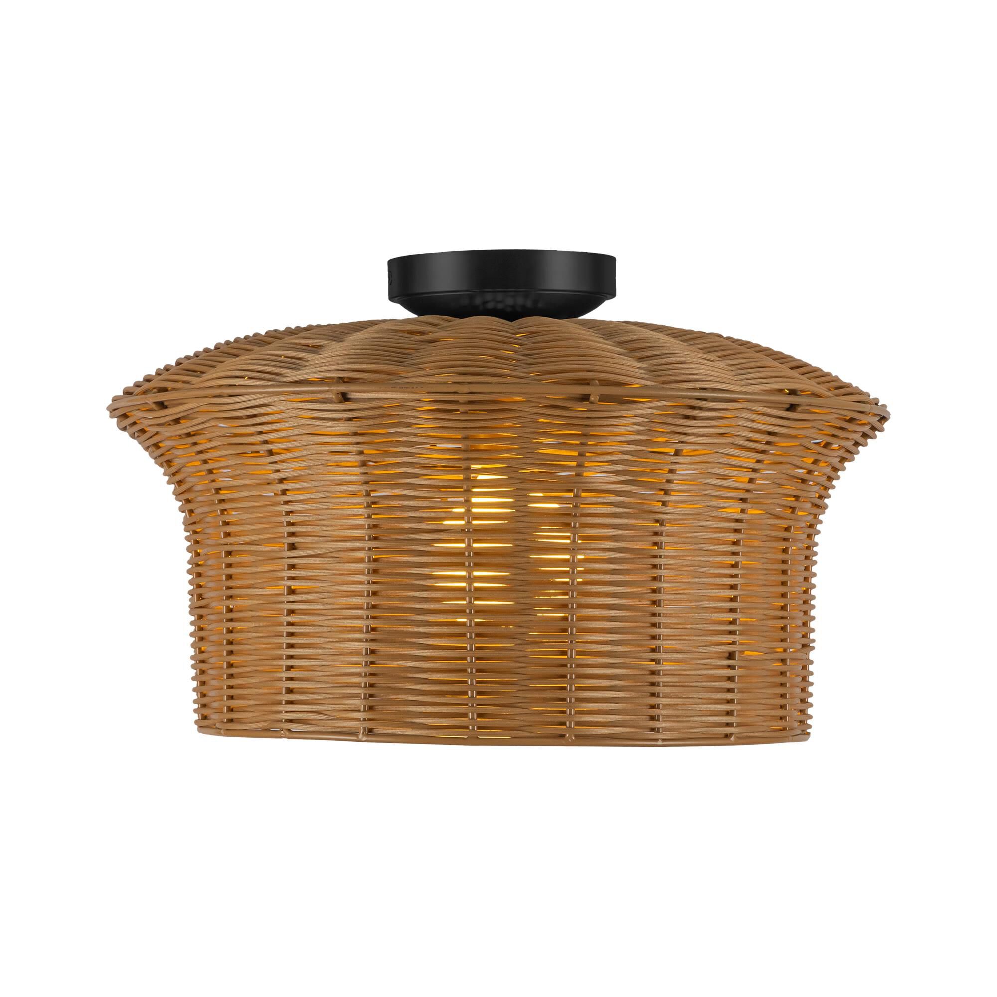 Shown in Matte Black finish and Rattan shade